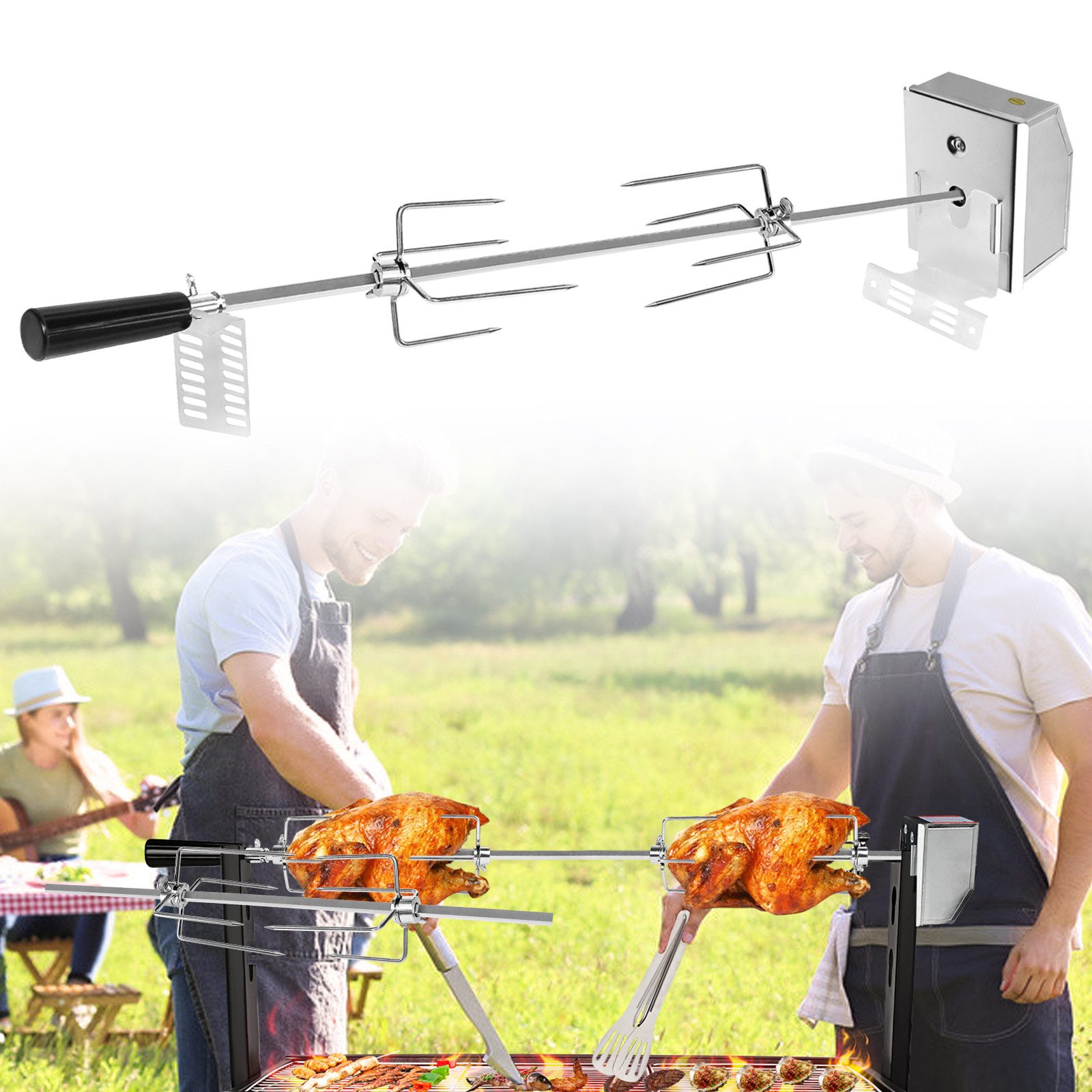 FIVMEN Grillspieß Edelstahl Spieß Set 107cm BBQ Fleischklammer mit Motor Drehspieß (Fleischnadeln, 2-St)