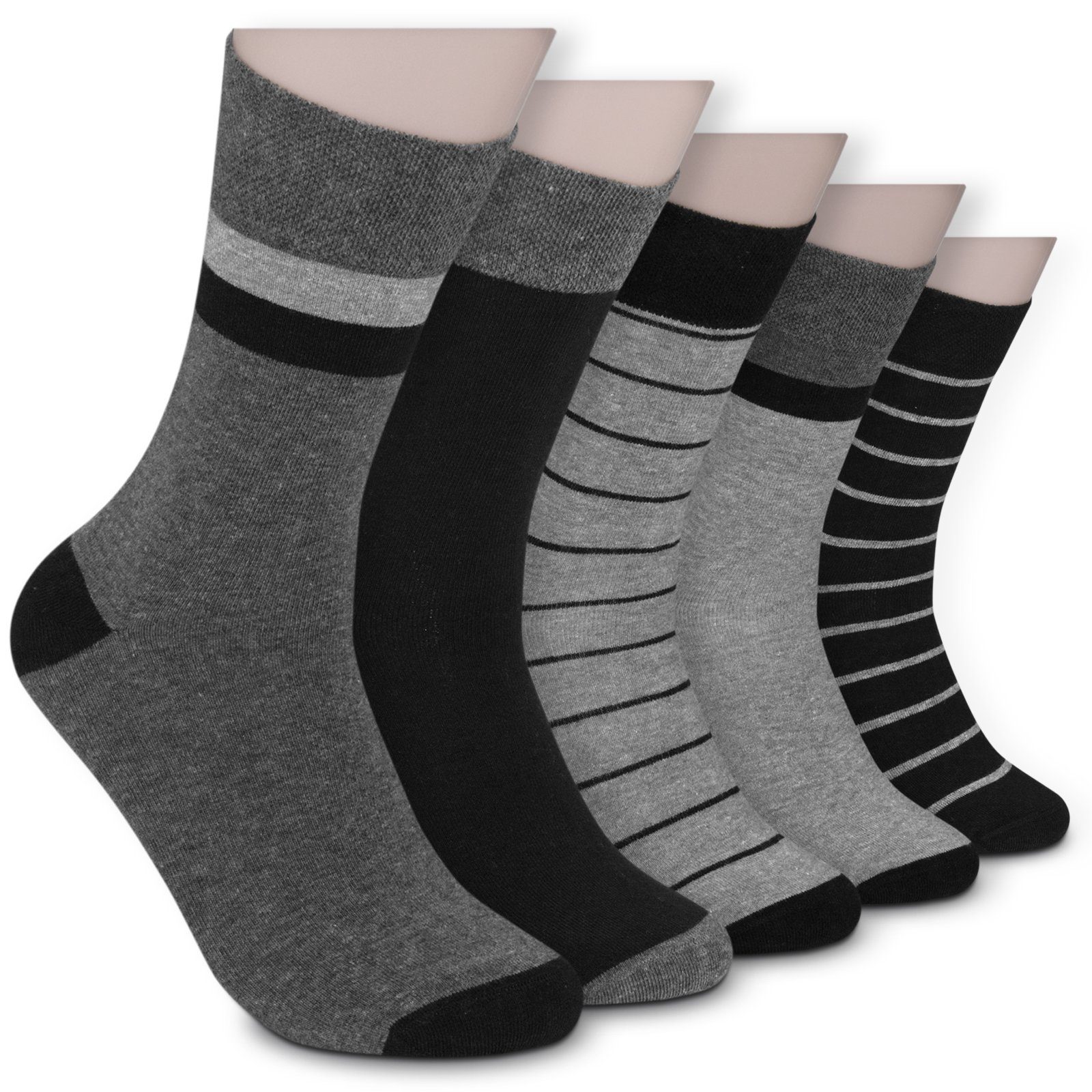Die Sockenbude Basicsocken 5-Paar, mit schwarz) MONOCHROM (Bund, ohne Gummi Komfortbund grau
