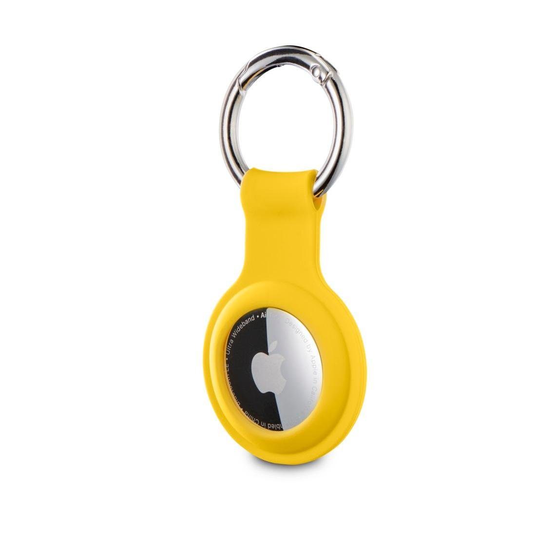 Hama Schlüsselanhänger aus Silikon, gelb mit Karabiner Edge Schutzhülle Apple AirTag Protector für