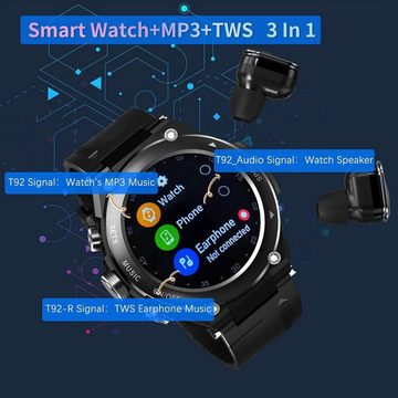 CISIYOO Smartwatch (1,28 Zoll, Andriod iOS), Kopfhörer intelligente Uhr mit integriertem Bluetooth Lautsprecher