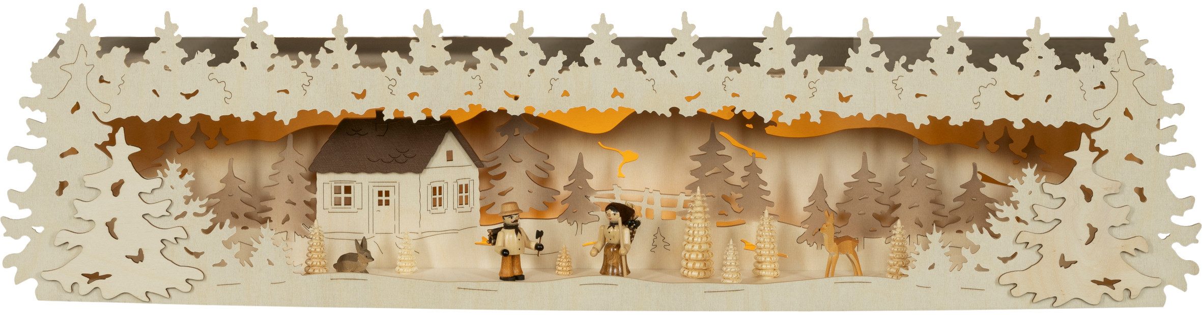 SAICO Original Schwibbogen-Fensterbank Premium-Line-Lichterbogenerhöhung, Vor dem Waldhaus, mit LED-Stripe, warmweiß, BxHxT: 76,5x19x14,5 cm