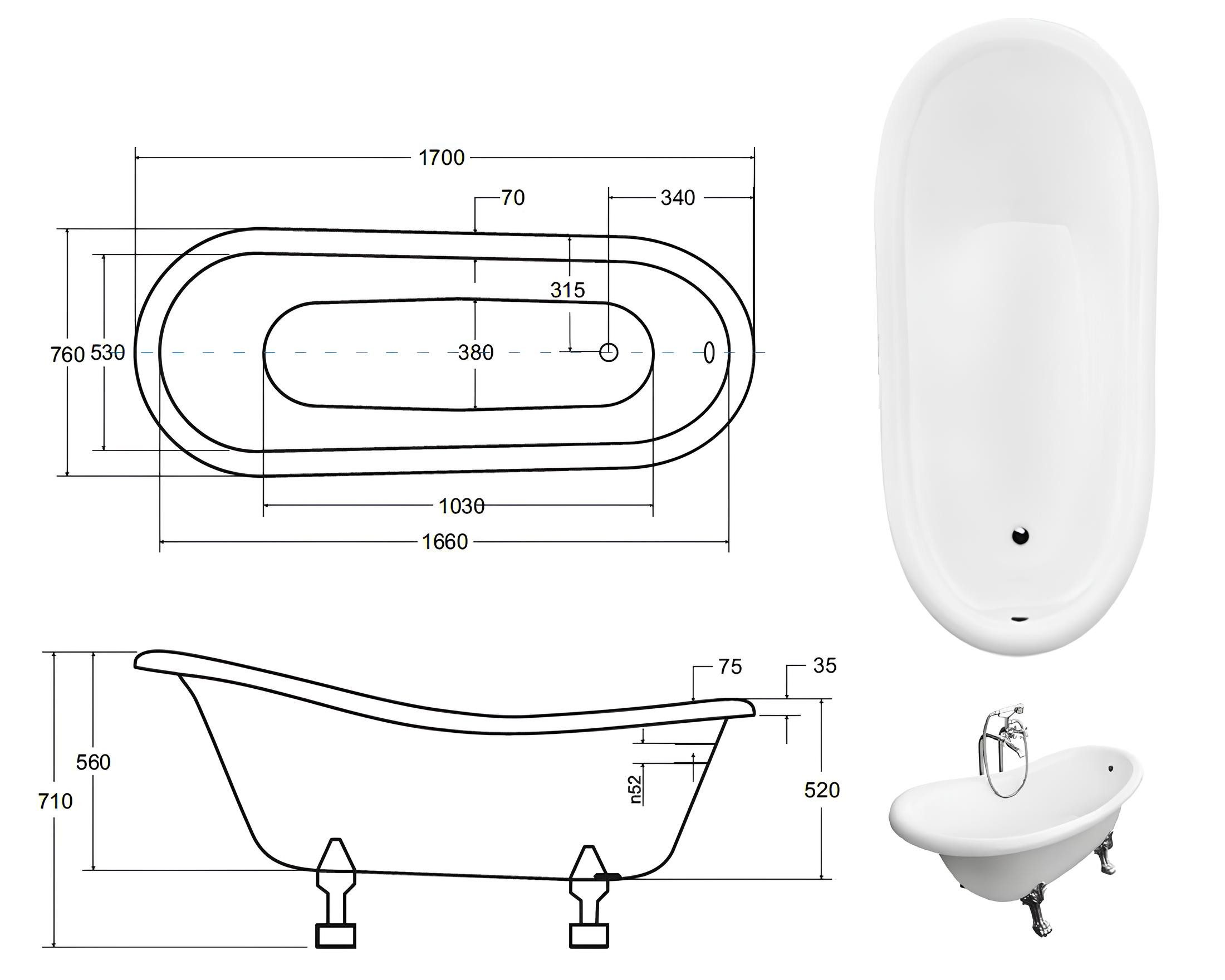 Thumbnail - JVmoebel Badewanne Freistehende Badewannen Antik Stil Badewanne Klassische Wanne Bad, Made in Europa