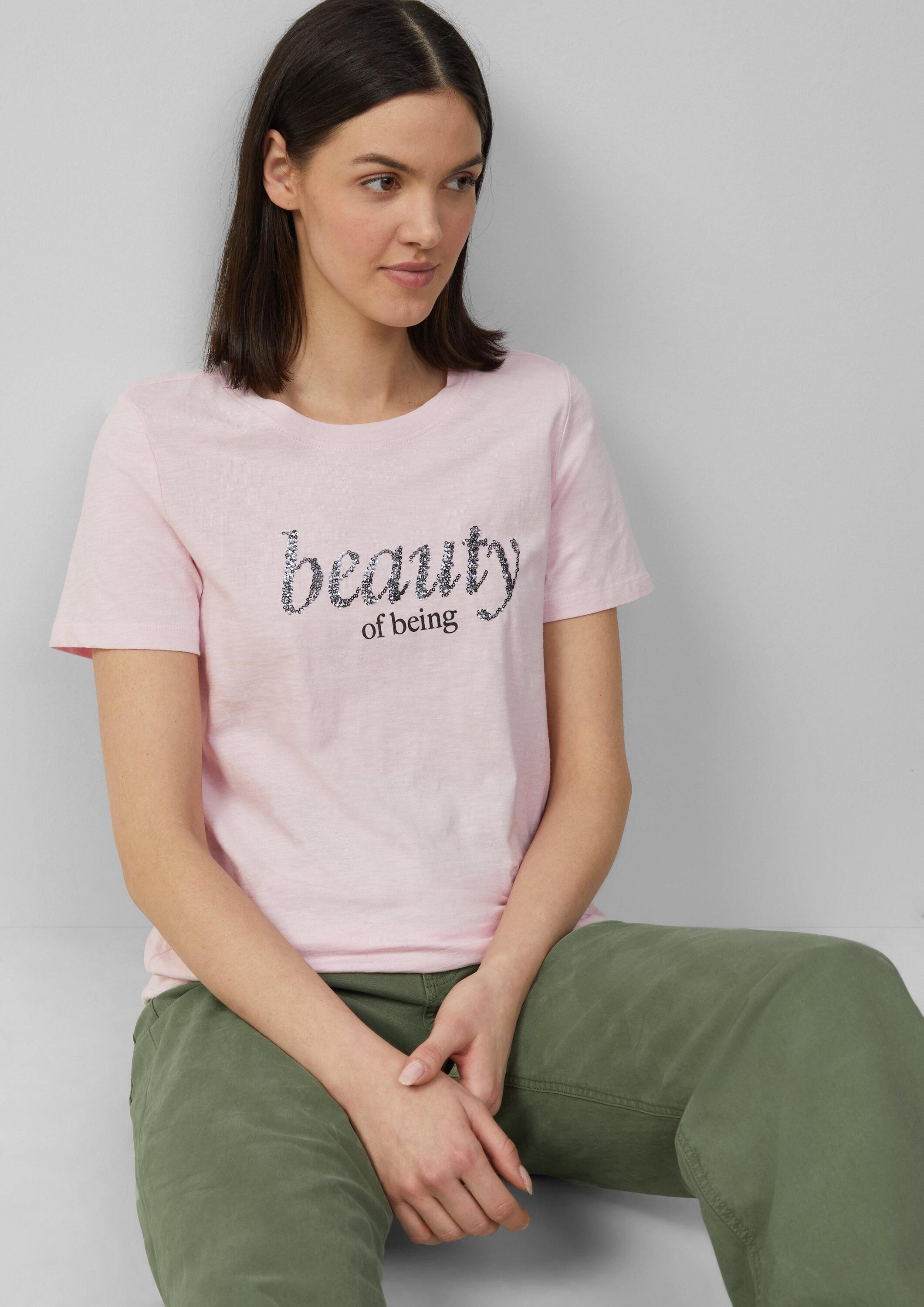 s.Oliver Kurzarmshirt T-Shirt Jersey-T-Shirt mit Schriftprint und Paillette günstig online kaufen