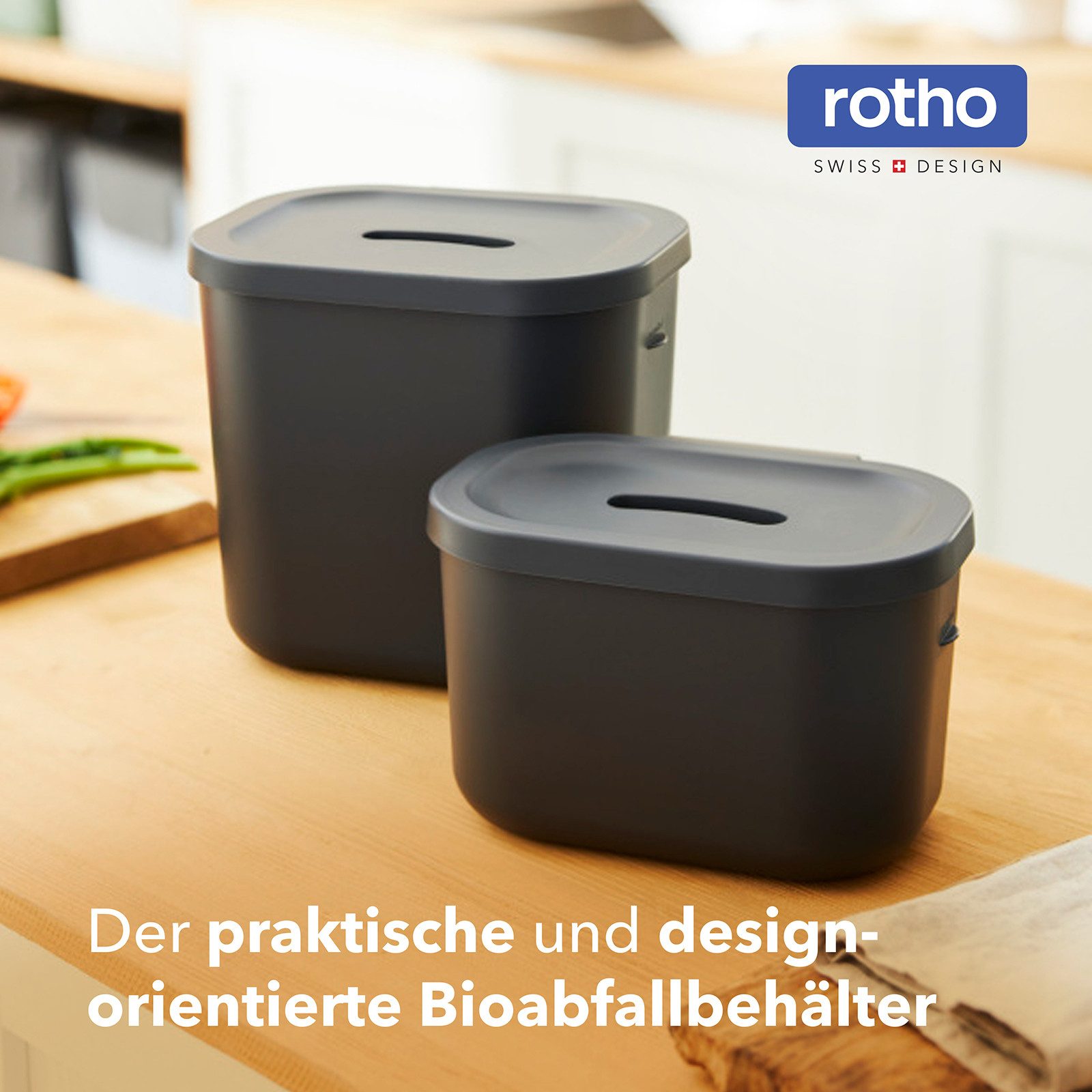 ROTHO Biomülleimer SALSA Bioabfalleimer Set 3,2 l und 6 l mit Deckel, Bioabfalleimer Set für flexible Nutzung in der Küche