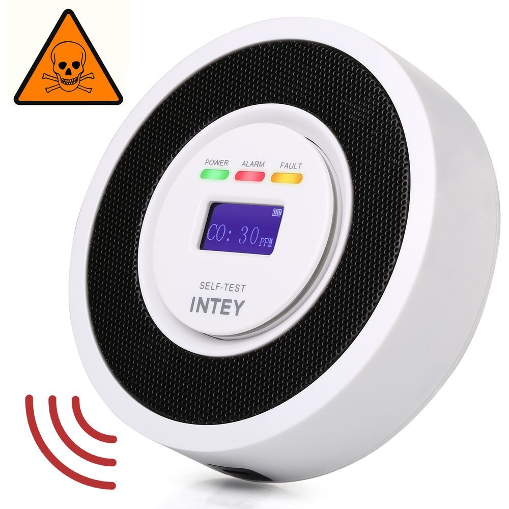 INTEY Kohlenmonoxid-Warnmelder Detektor mit Sensor Wand & Deckenmontage CO-Melder (LCD, USB-aufladbar, 6 Monate Standby, lauter 85dB Alarm)