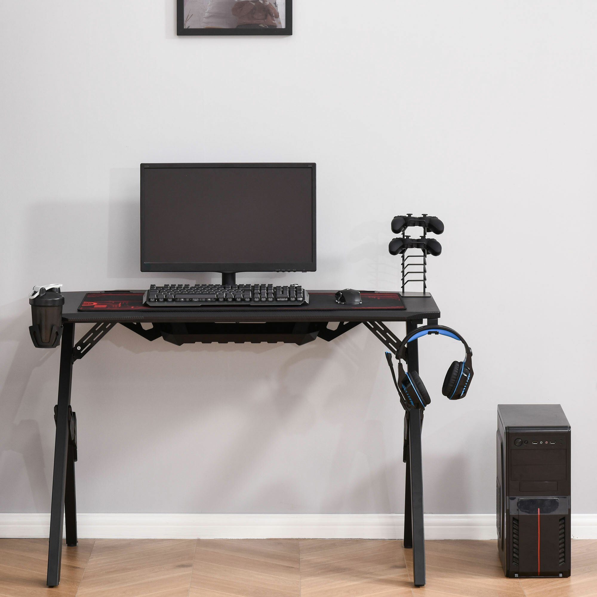 Headset-Haken und Getränkehalter Schreibtisch mit HOMCOM Gamingtisch