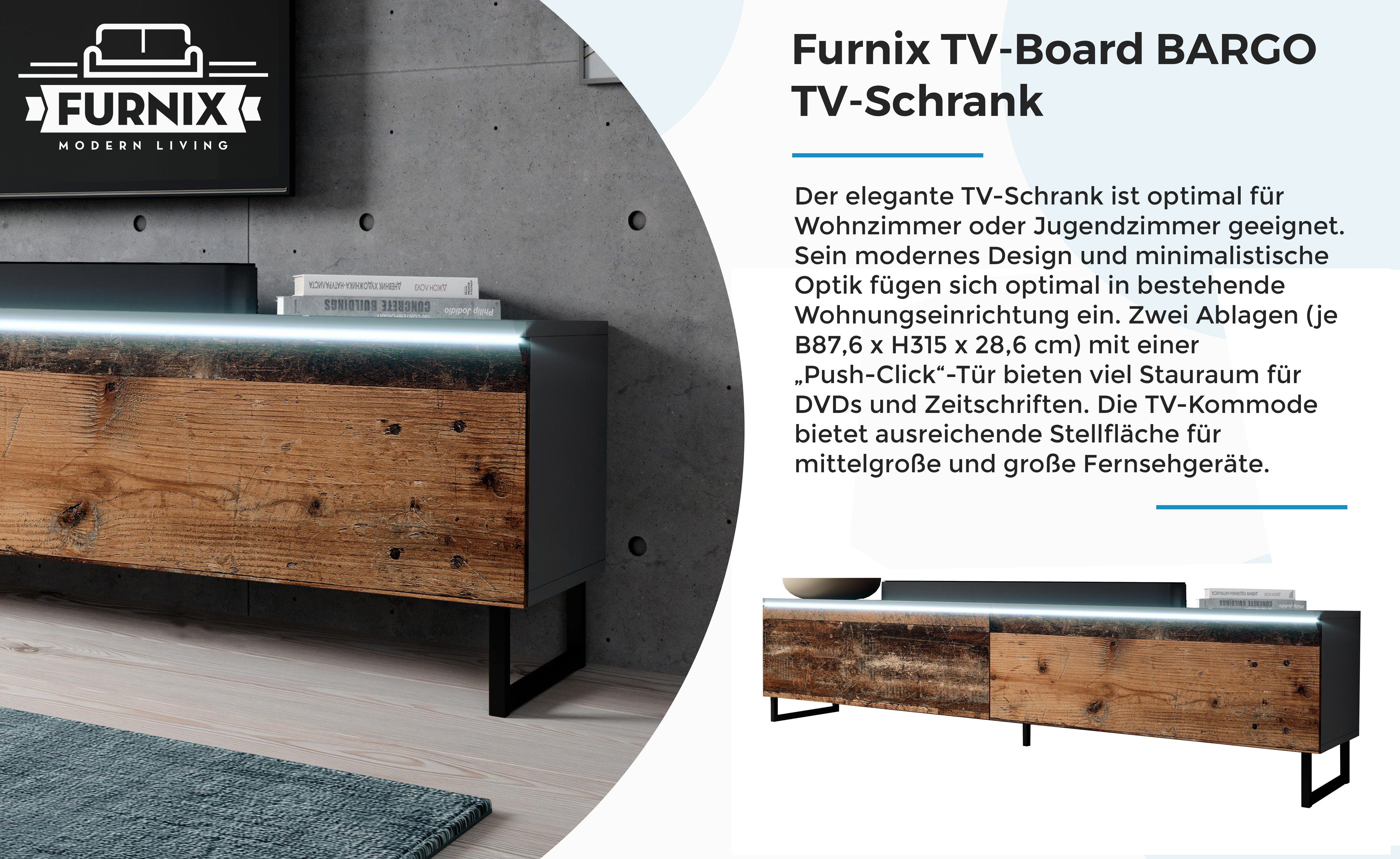 T32 Furnix TV-Schrank Anthrazit/old H34 LED, TV-Board BARGO Metallfüßen OHNE wood B180 mit x cm x