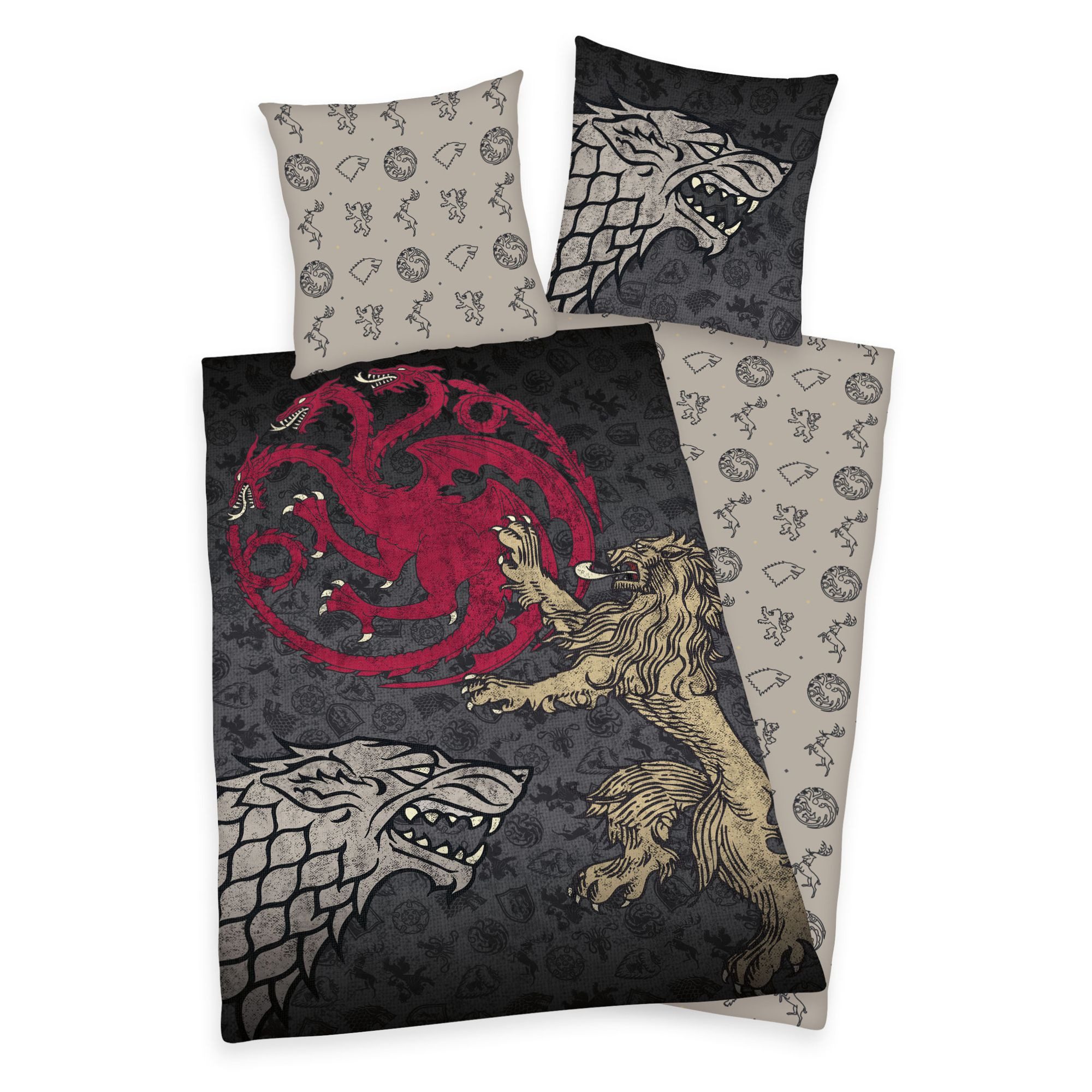 Familando Bettwäsche Bettwäsche Set 2-teilig 135x200 80x80 cm 100% Baumwolle mit Reißversch, Renforcé, 2 teilig, für Fans der Serie GOT Game of Thrones