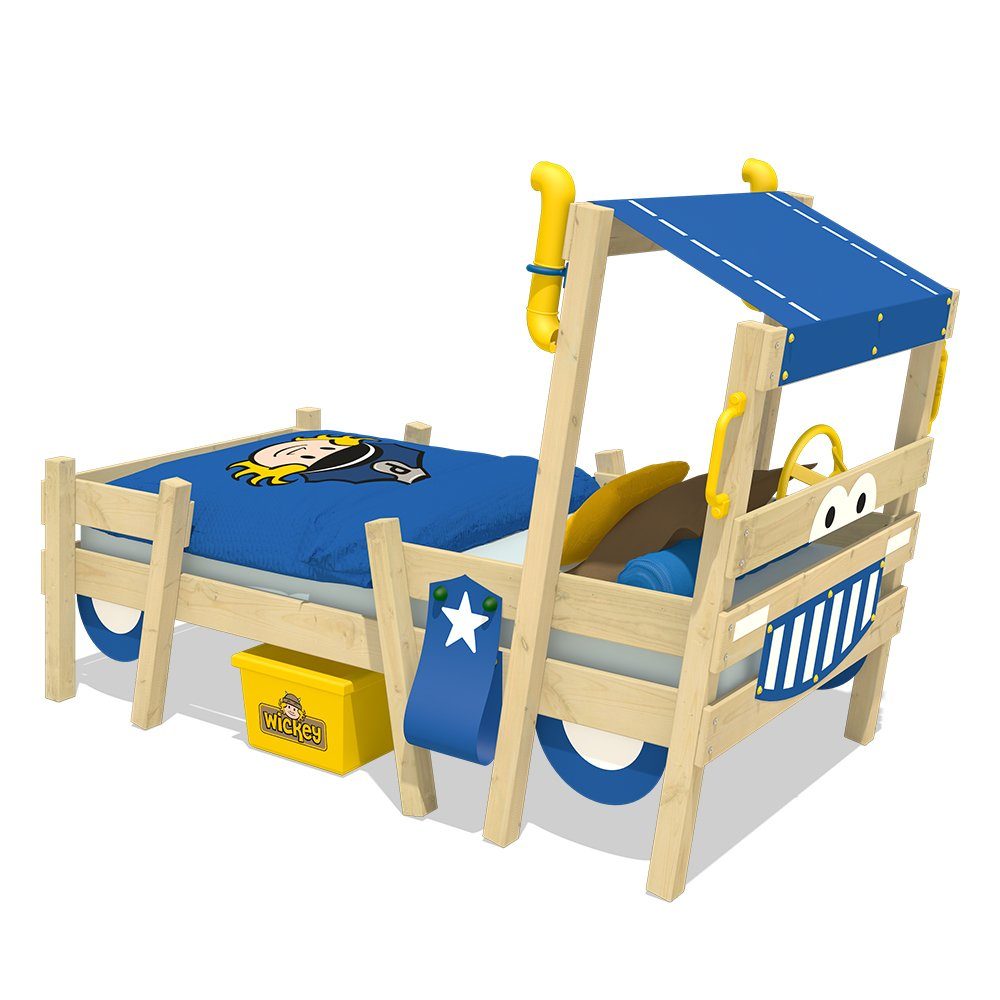 Wickey Kinderbett »Crazy Sparky Pro, Plane Holzbett 90 x 200 cm« (Holzpaket  aus Pfosten und Brettern, Spielbett für Kinder), Massivholzbrett