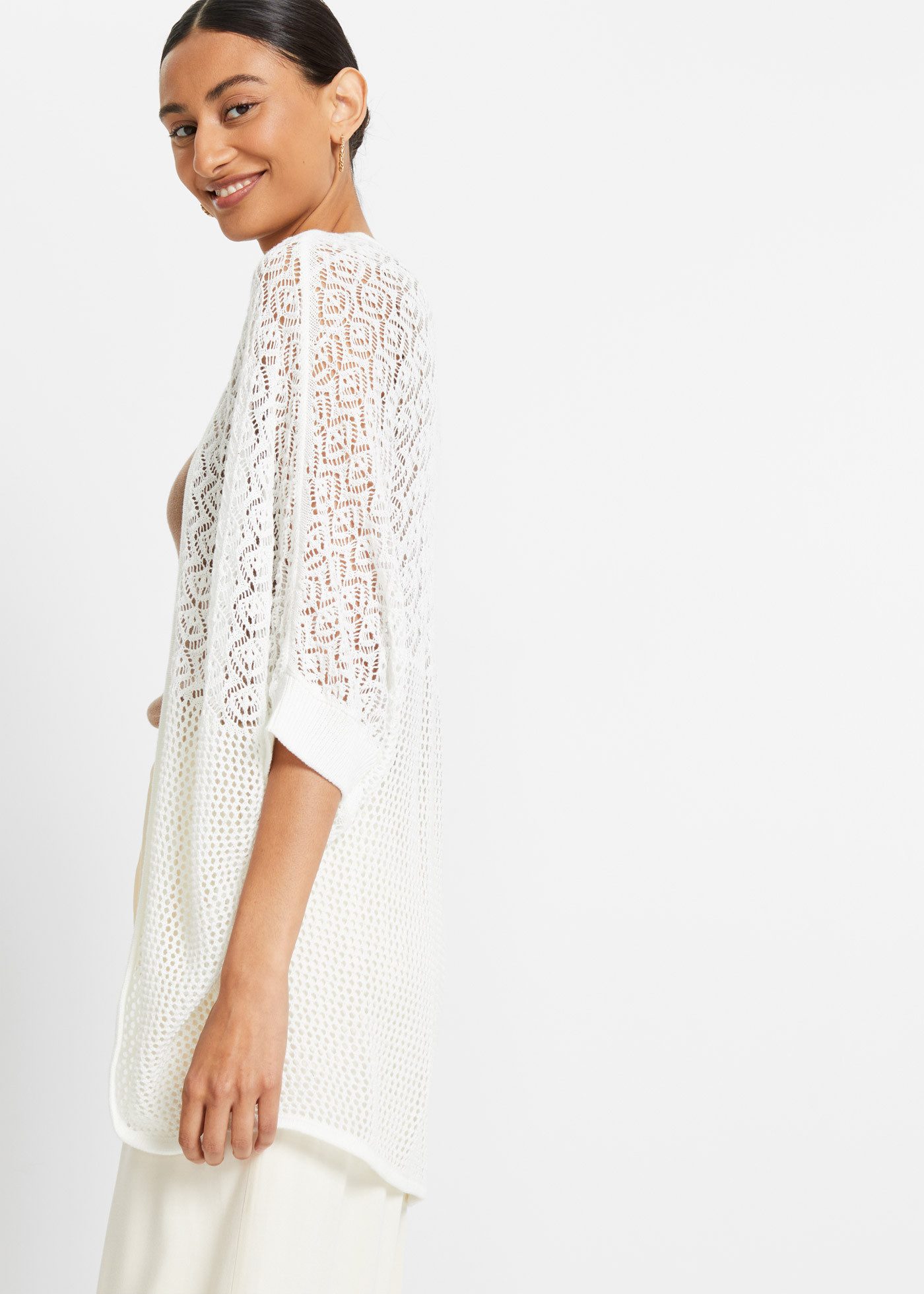 bonprix Longstrickjacke bequeme Passform, mit Lochmuster, casual Stil