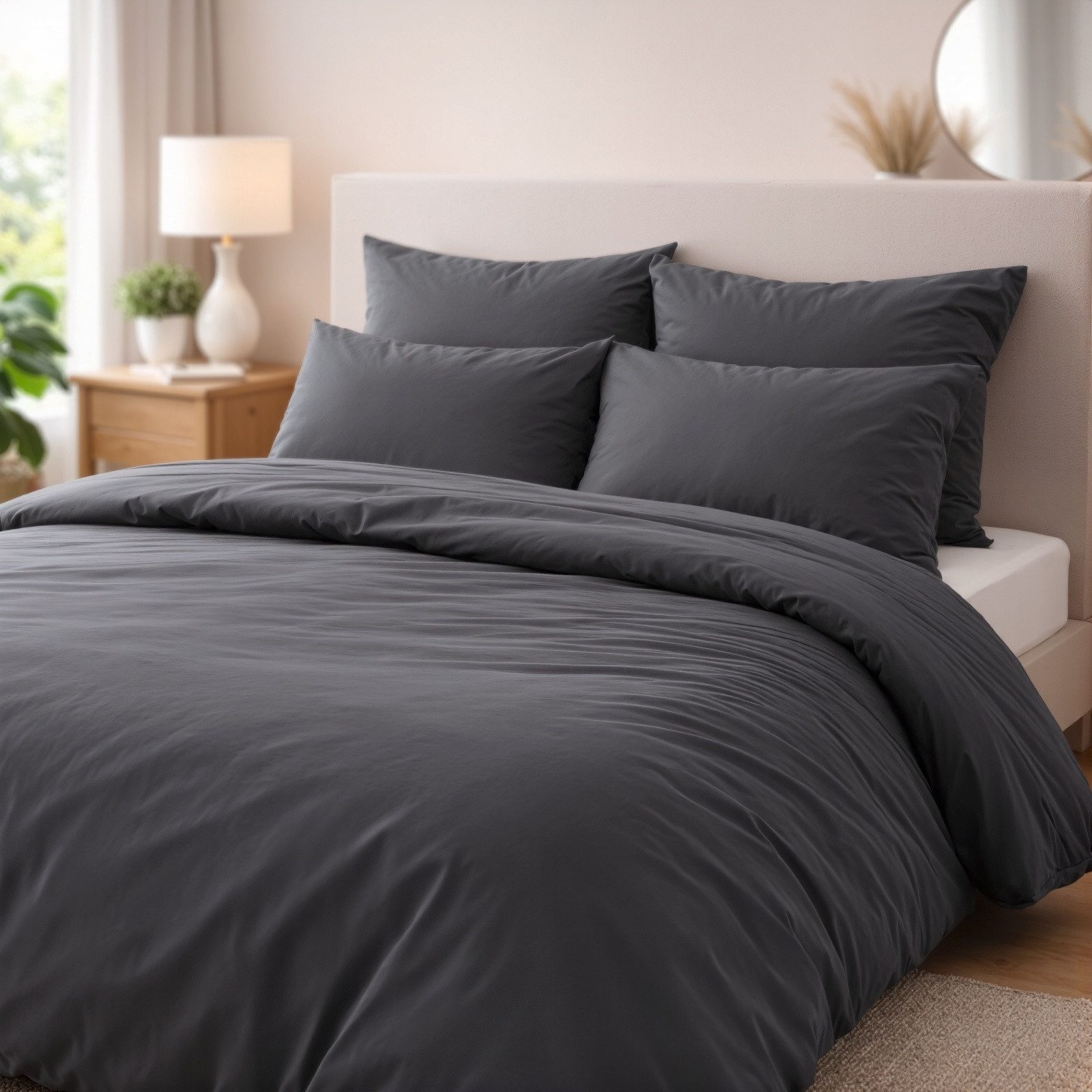 Slummer Bettwäsche 100 % Baumwolle 135x200 oder 155x220 cm grau - anthrazit, Baumwolle, 2 teilig, Reißverschluss