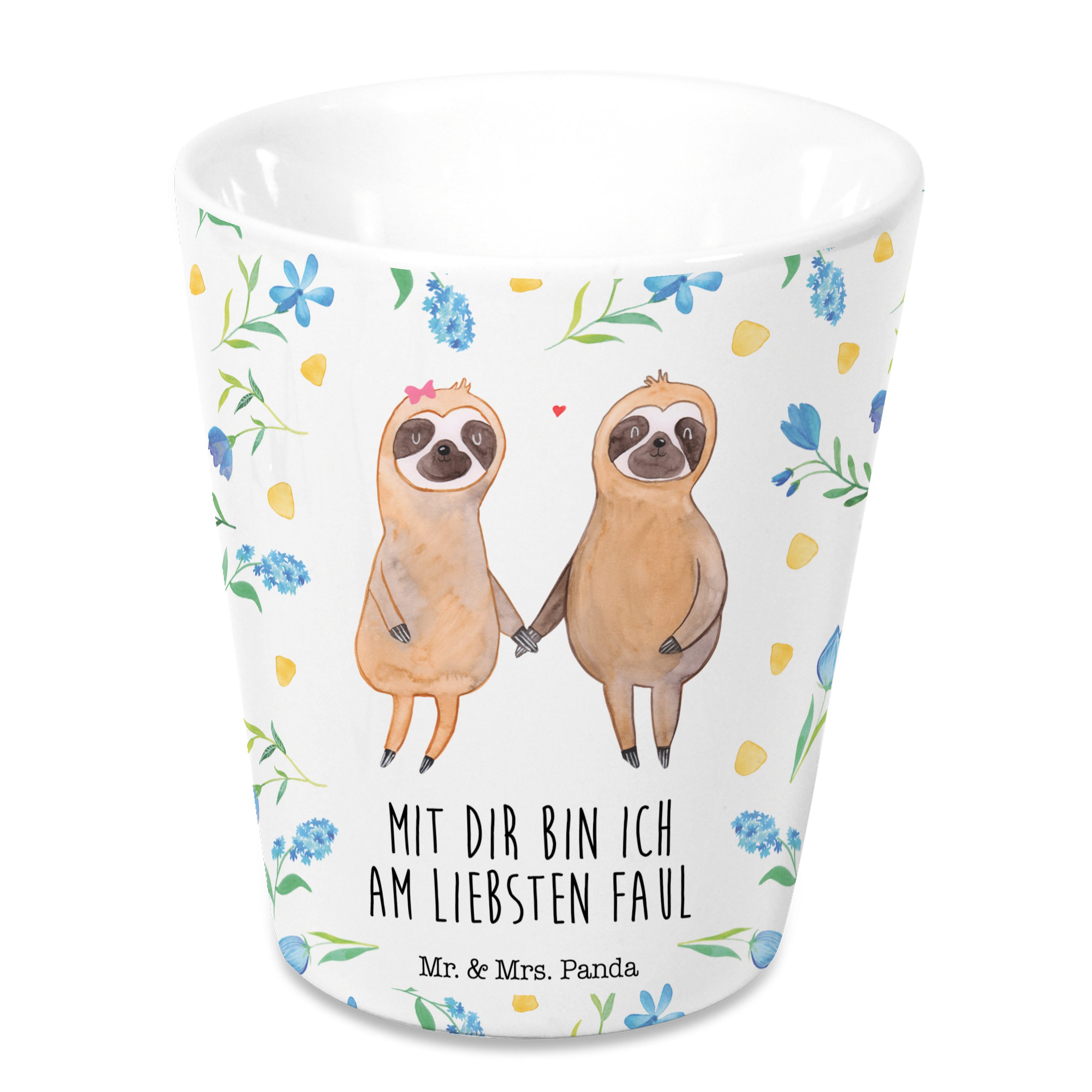 Mr. & Mrs. verliebt, Faultier (1 Blumentopf Geschenk, K St) Liebe, Deko, - Faultier - Pärchen Panda Weiß