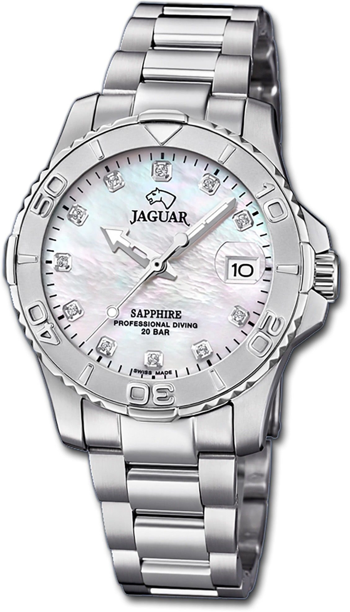 Uhr Quarzuhr Gehäuse, Edelstahlarmband, Damenuhr mittel Fash Jaguar Damen (ca. JAGUAR Analog, J870/1 rundes Edelstahl mit 34mm),