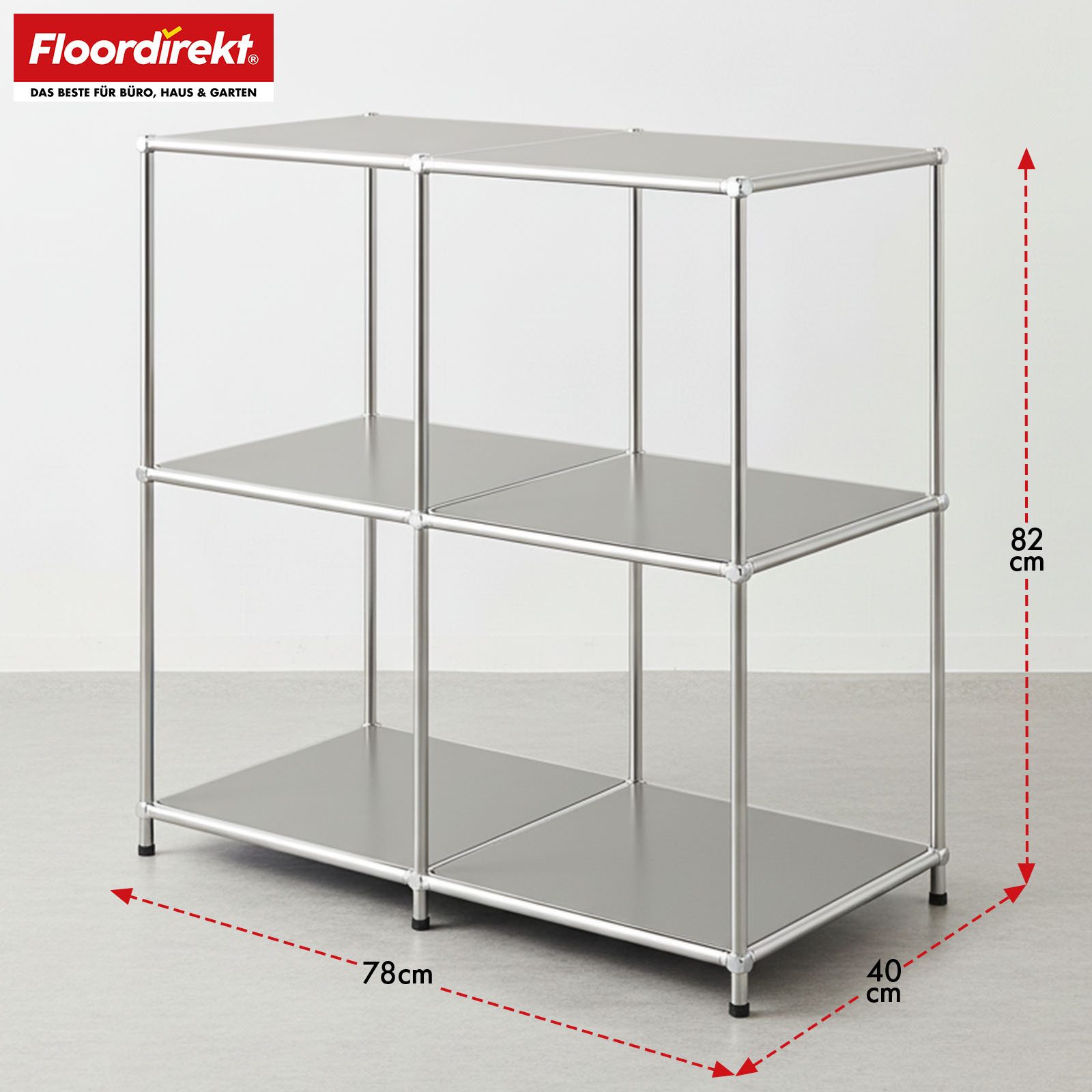 Floordirekt Sideboard Concept Epure MK-027 Metallregal, B78 × T40 × H82 cm, diverse Farben (modular, kratzfeste Pulverbeschichtung), offenes Ablageregal mit verchromtem Metallgestell, Design Regal