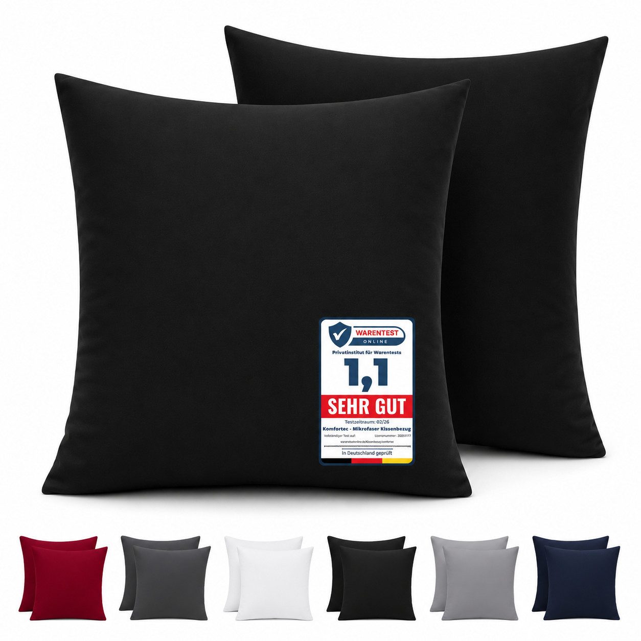 Komfortec Kissenbezug Premium Kopfkissenbezug, gebürstet 100% Mikrofaser 90g/m², (2 Stück), 40x40 cm mit Reißverschluss, Superweiches Kissenhülle Set