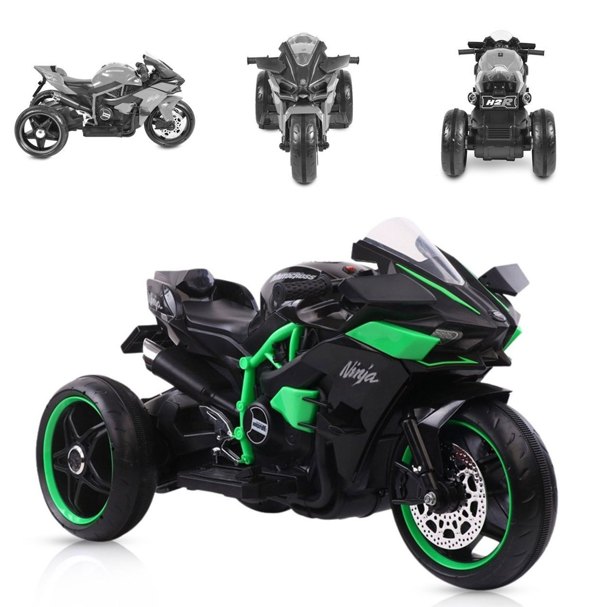Moni Elektro-Kindermotorrad Ninja, Belastbarkeit 30 kg, LED-Beleuchtung, MP3-Ausgang, Hupgeräusch, 3 Kunststoffräder