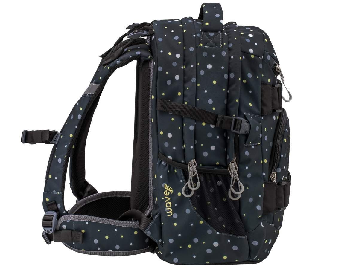 Wave Schulrucksack Infinity, weiterführende Schultasche, Schule, Teenager 5. Yellow Dots and Klasse, ab Black