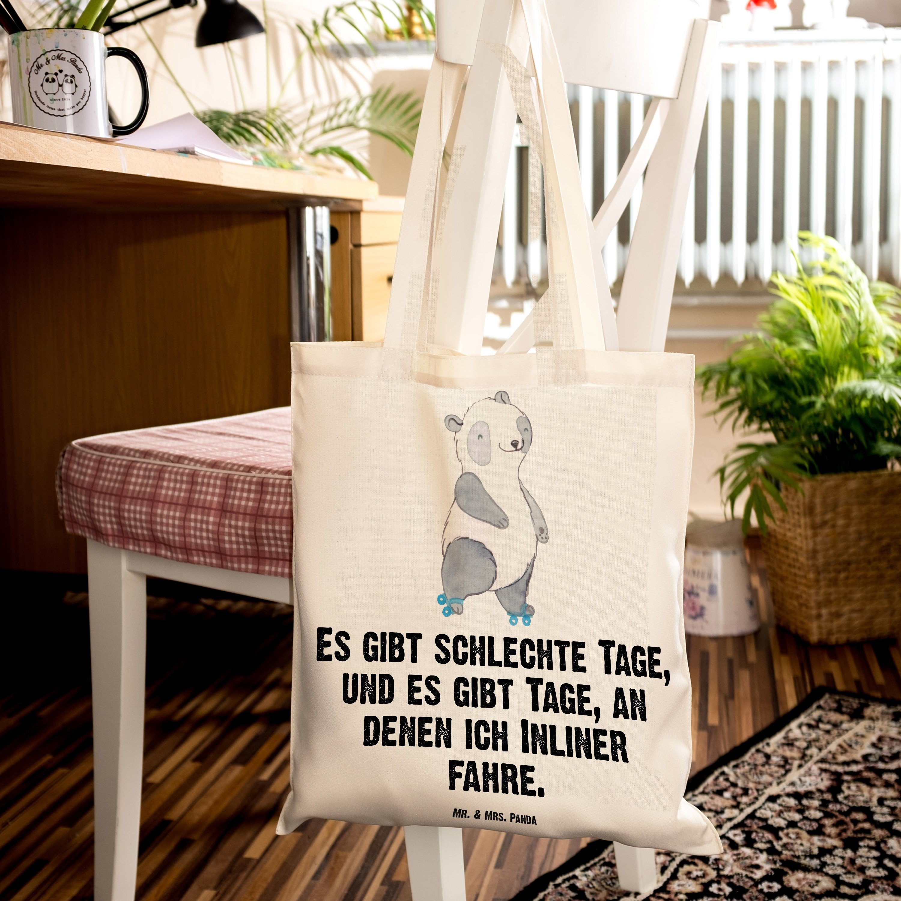 Tage Inliner fahren, Panda (1-tlg) Mrs. fahren Transparent Geschenk, Mr. Panda - Tragetasche & Rollschuh -
