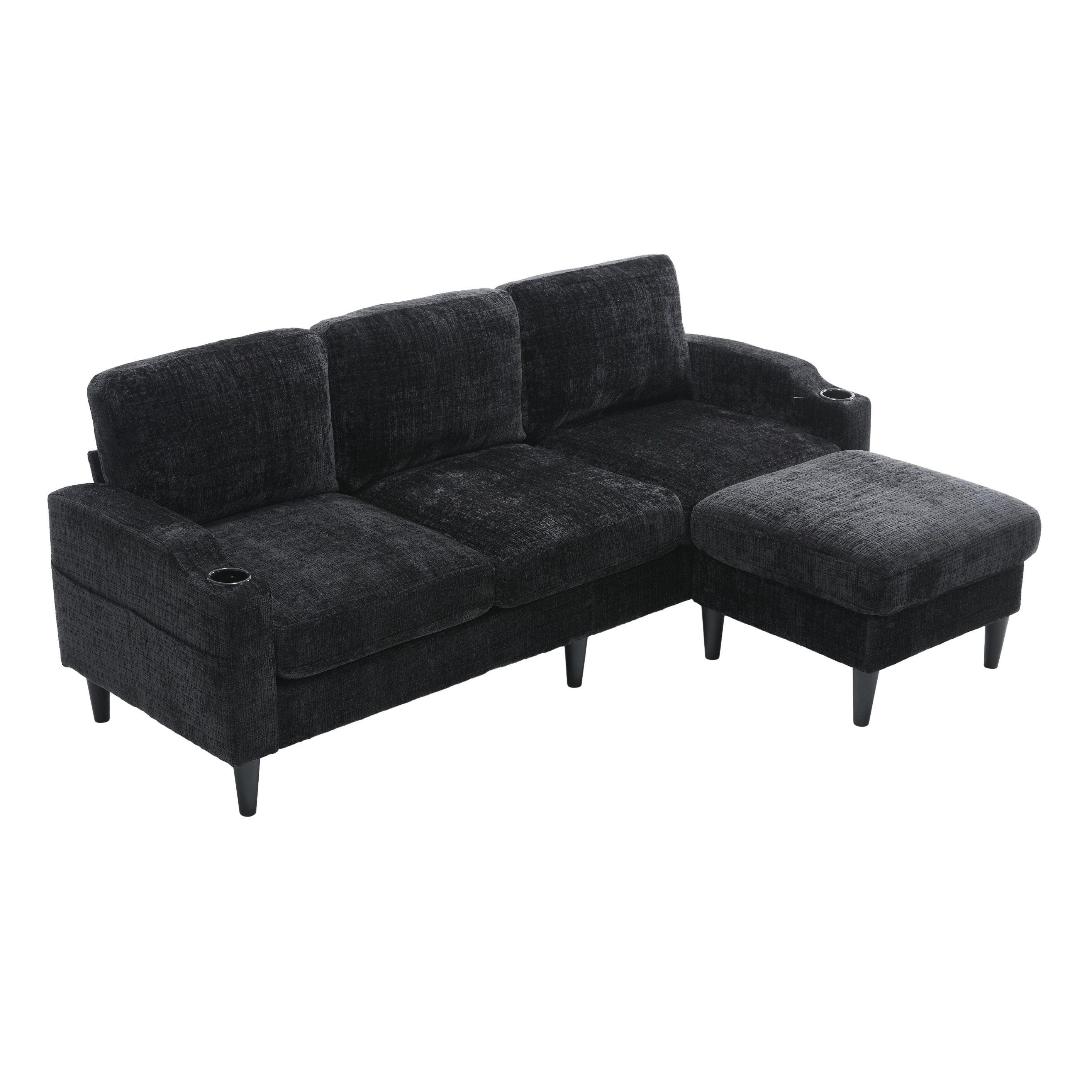 LVHOM Loungesofa mit Hocker & Stauraum, 4-Sitzer, Armlehnen, Getränkehalter günstig online kaufen