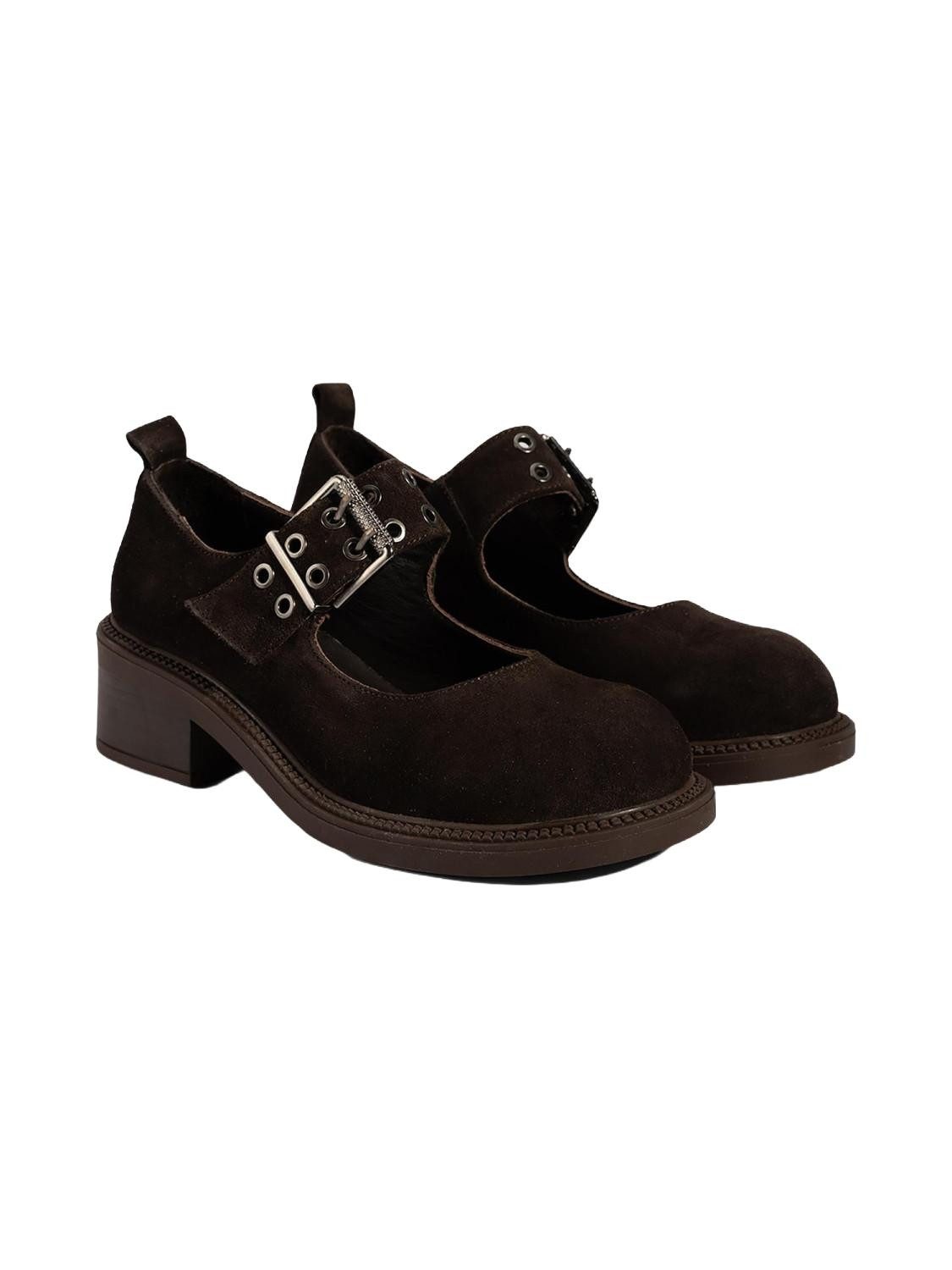 Desa Damen-Slipper aus Wildleder – Schnallendetail, flacher Absatz, atmung günstig online kaufen