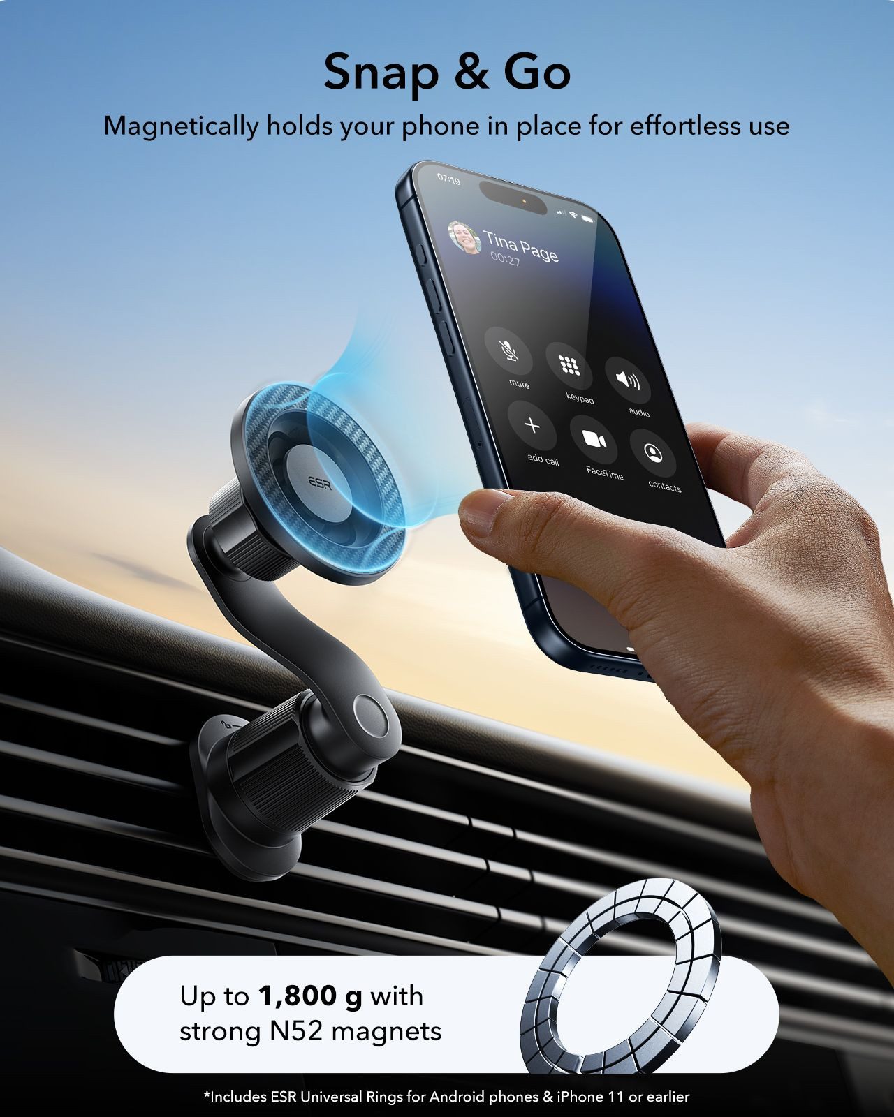 ESR Handy-Halterung OmniLock Magnetic Car Mount für Lüftungsschlitze, (für 10-32mm Lüftungsschlitzen, 360° Drehfunktion) – Bild 3 von 5