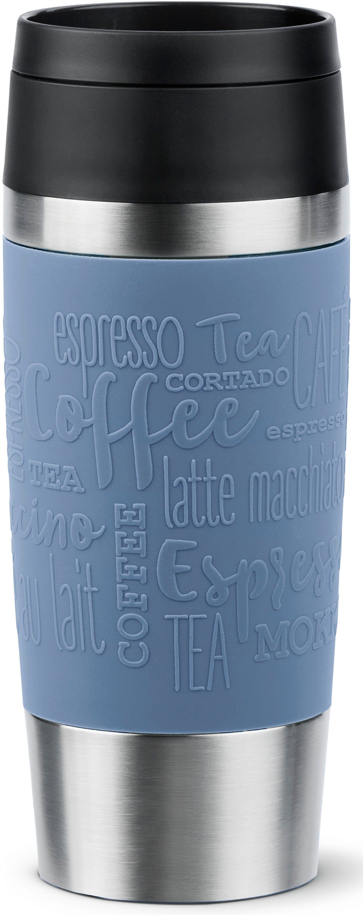 Emsa Thermobecher Travel Mug Classic, Edelstahl, Kunststoff, Silikon, 4h heiß, 8h kalt, 100% dicht, spülmaschinenfest, 360°-Trinköffnung