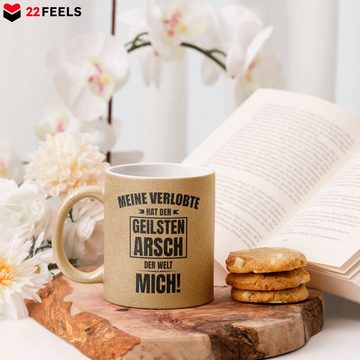 22Feels Tasse Verlobter Geschenk Männer Verlobung Bekannt Geben Für Ihn Spruch, Keramik, Glitzertasse, Made in Germany