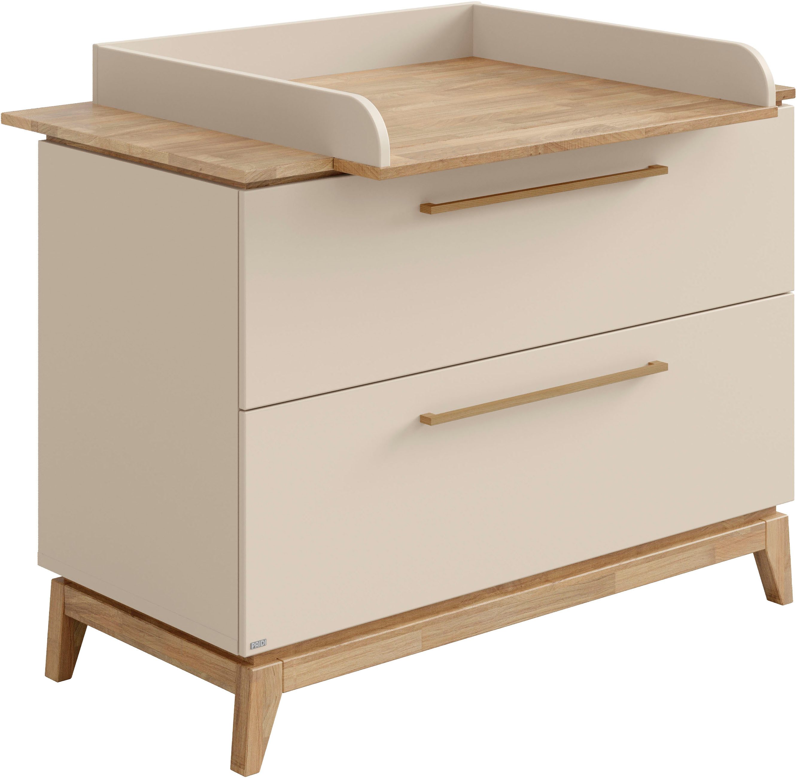 PAIDI Wickelkommode STIENE in Beige mit Eiche Massivholz, inkl. Wickelaufsatz, Spar-Set, 2 Schubladen mit Soft-Close, 123 cm Breite, hochwertiger Wickeltisch