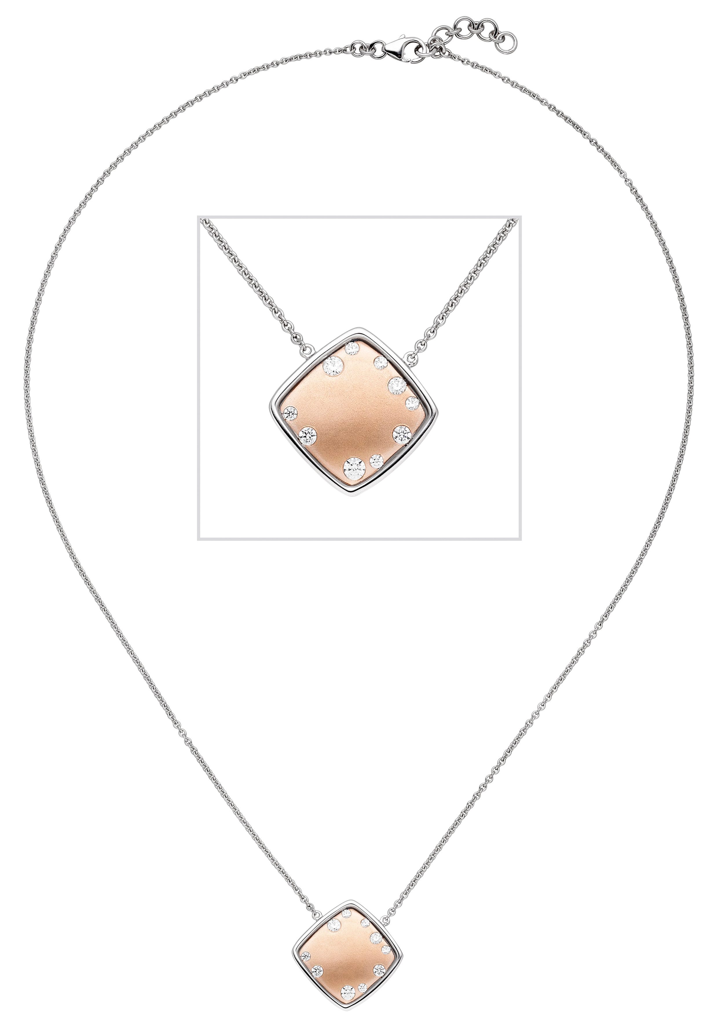 JOBO Collier Kette mit Anhänger, 375 Gold Bicolor mit 10 Zirkonia 45 cm