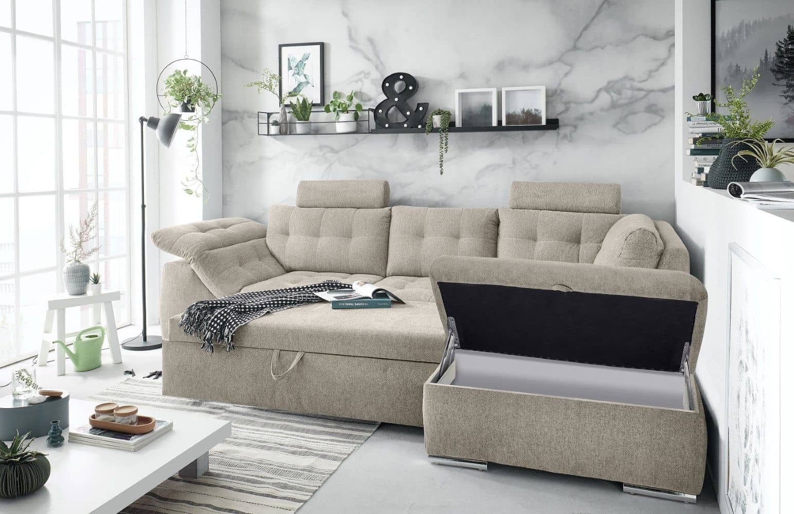 ED EXCITING DESIGN Ecksofa Oman, mit Schlaffunktion, Kopflehnen, Armlehnenfunktion