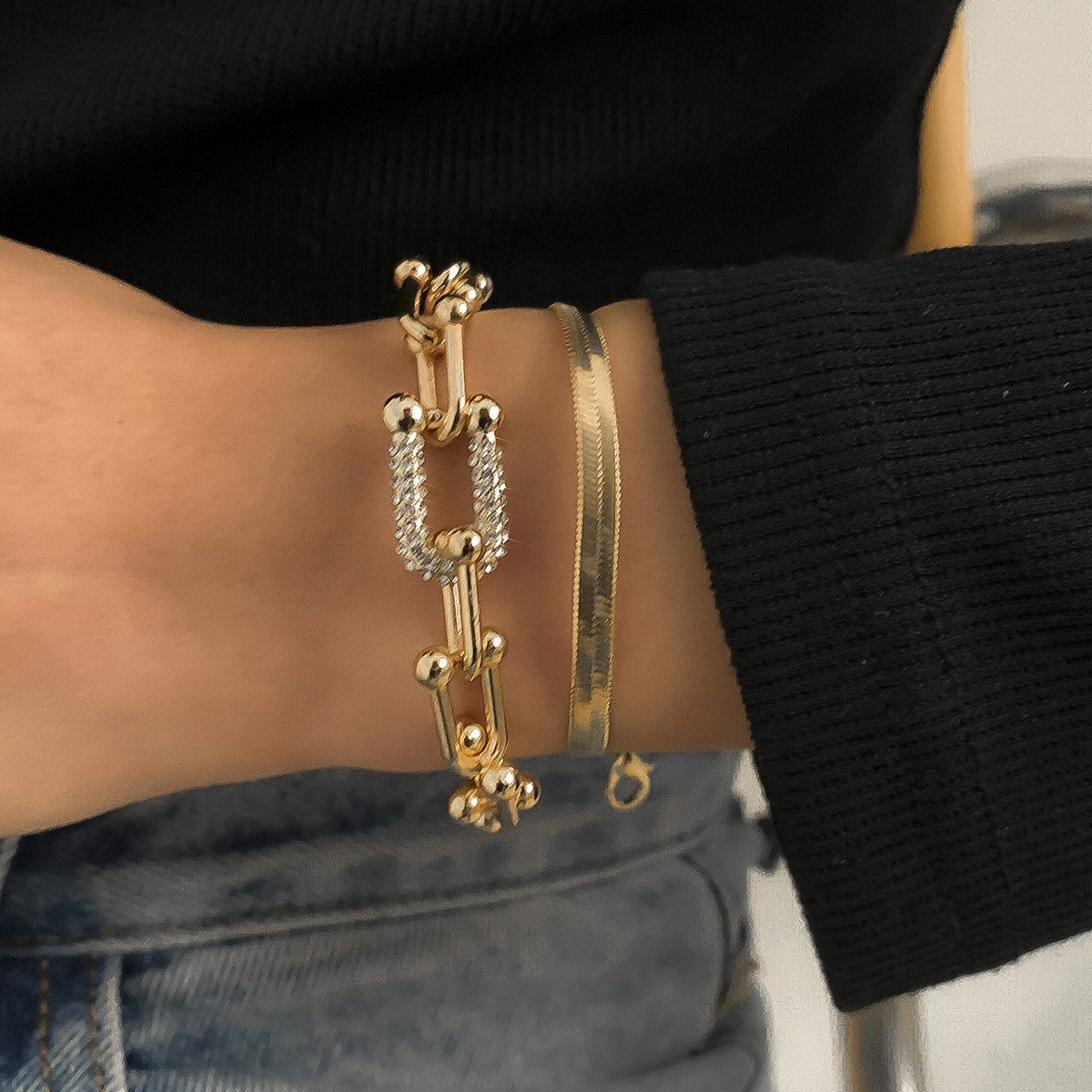 MOPUEA Armband 2 Stk Armband Einfaches U förmiger quadratischer Schnalle Verstellbare