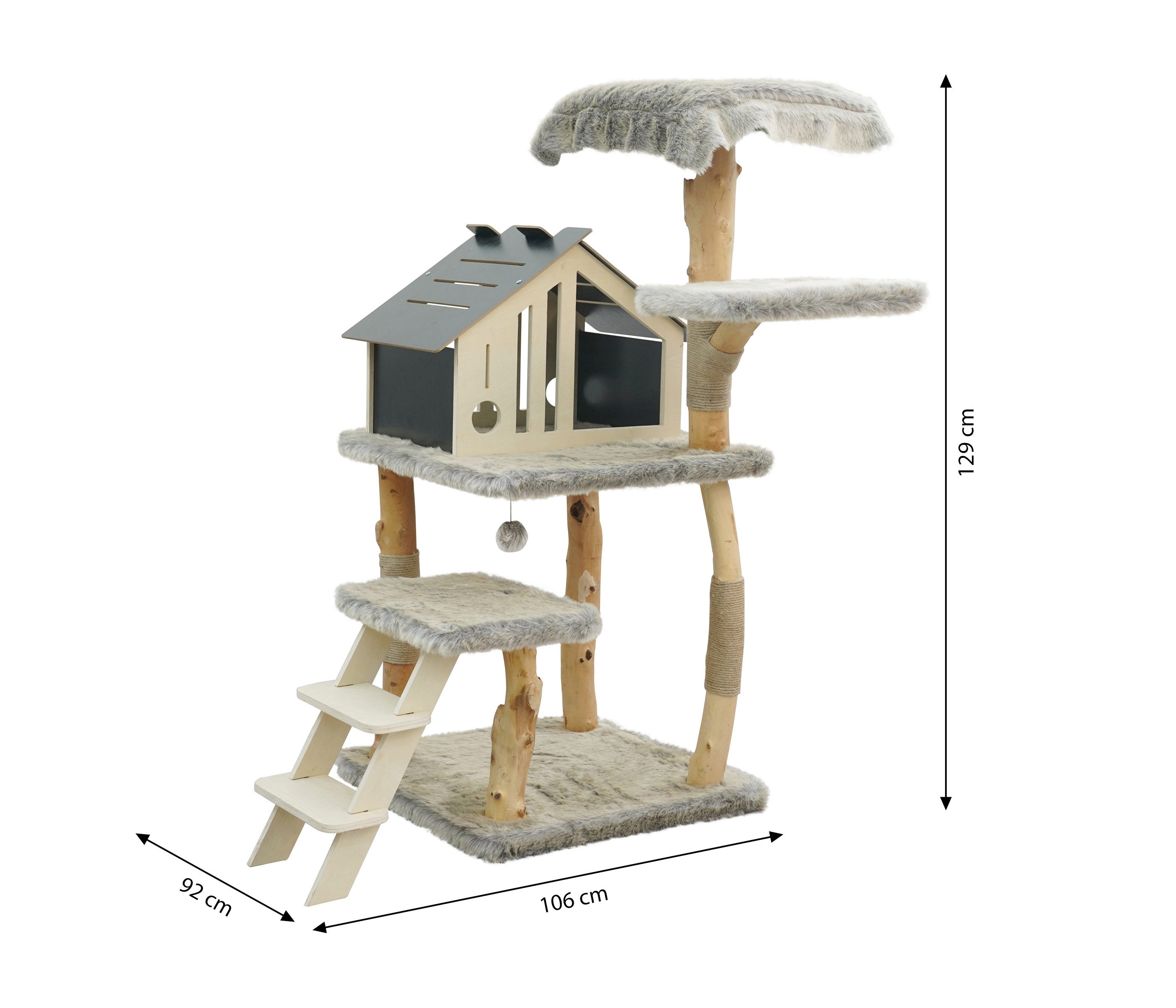 Dehner Kratzbaum Kratzmöbel Lovely, 138 x 60 x 60 cm, Holz / Plüsch / Jute, Katzenmöbel mit Kuschelhöhle, Spielball und versch. Kratzflächen