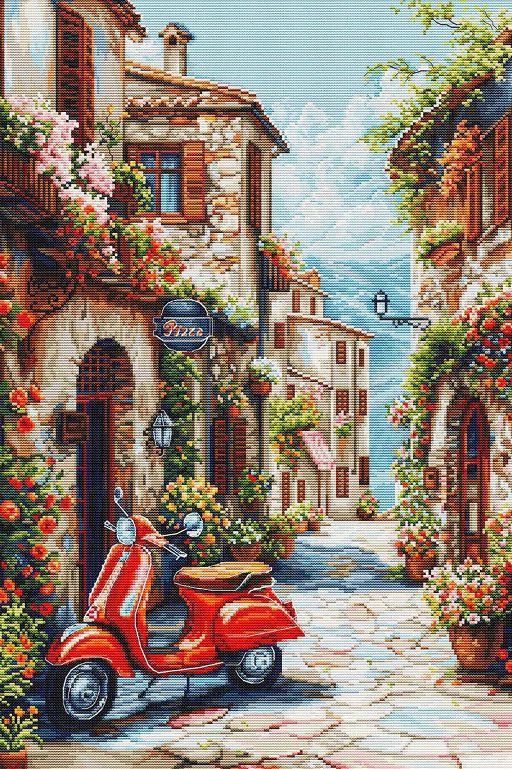 Luca-S Kreativset Luca-S kit punto croce contato "Italia nel profumo dei fiori", 32x48cm, (embroidery kit by Marussia)