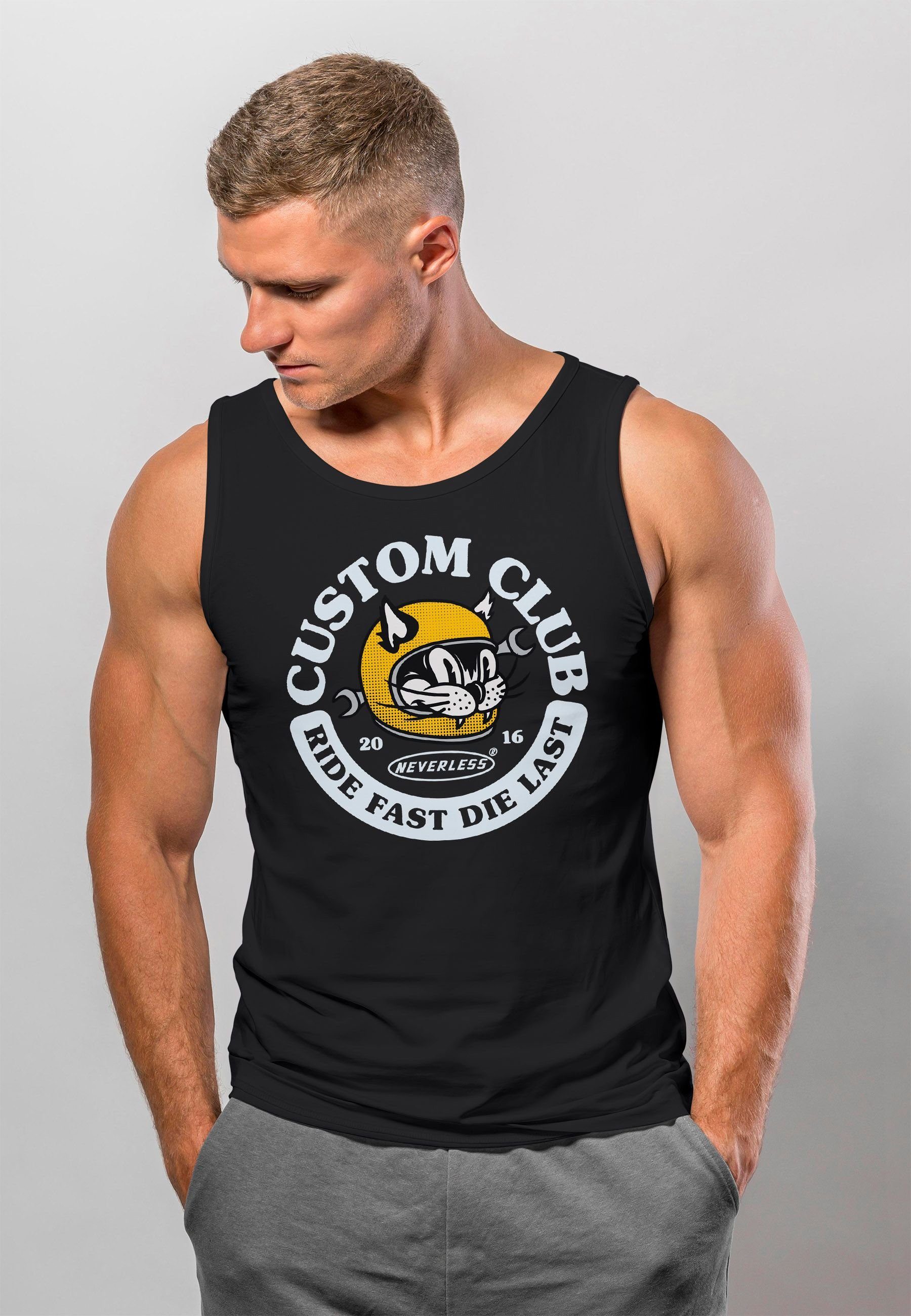 Neverless Tanktop Herren Tank-Top Biker Motiv Racing Cat Schriftzug Ride Fast Die Last Fashion Streetstyle Muskelshirt Muscle Shirt Neverless® mit Print