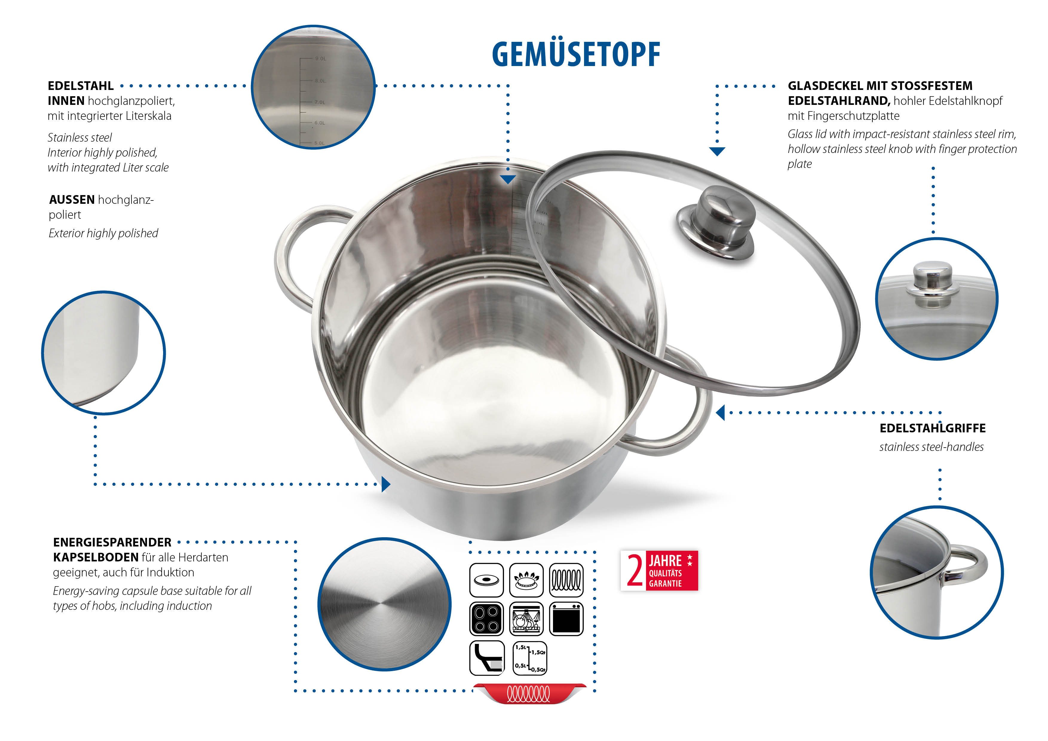 Elo Basic Gemüsetopf Basic, Edelstahl (1-tlg), innen satiniert mit Volumenskala