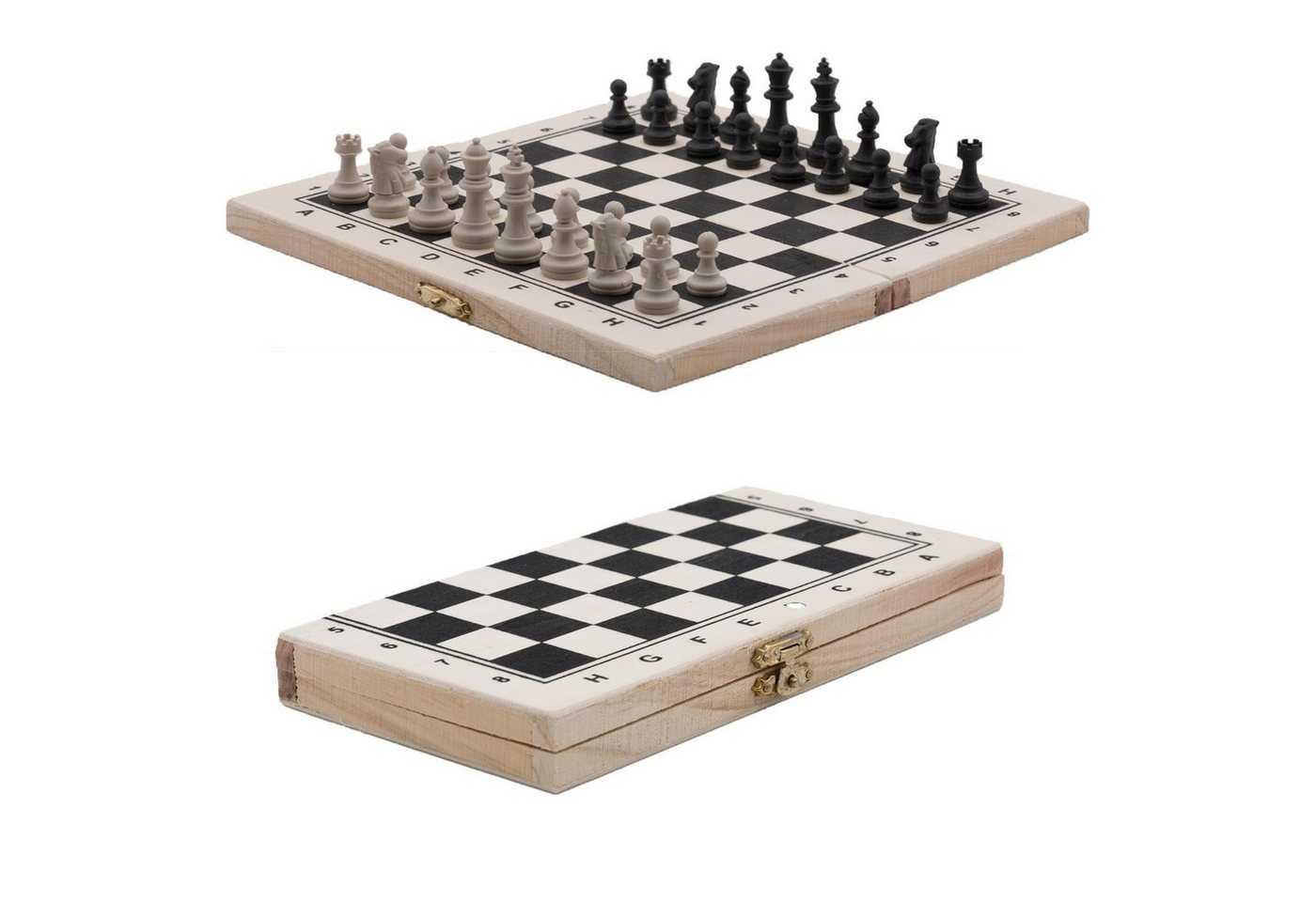 TSB Werk Spielesammlung Schach Schachbrett Holz Schachspiel klappbares, Brett, Holzbox, Reiseschach