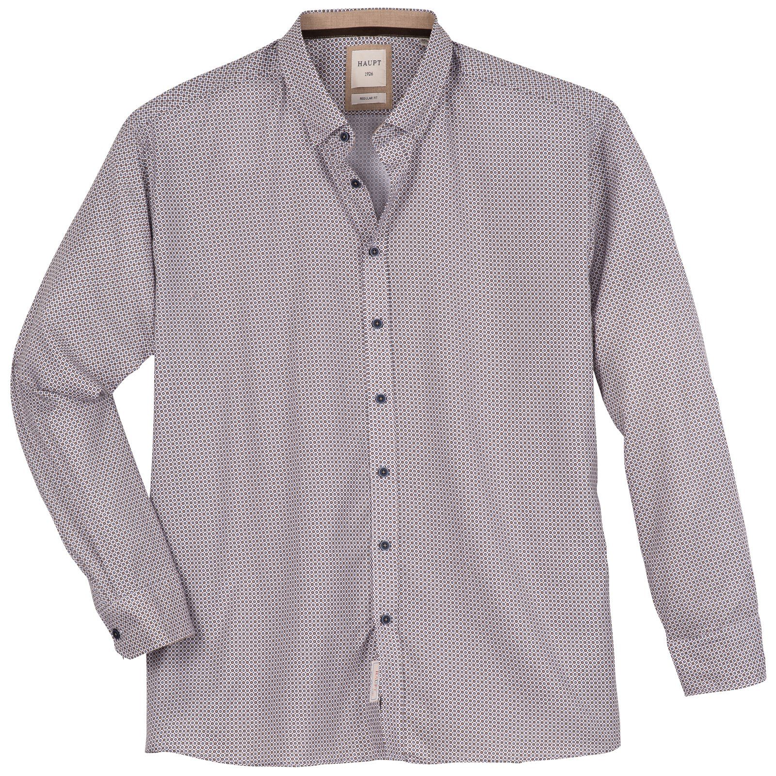 Langarmhemd Haupt Übergrößen Langarmhemd beige-navy gemustert