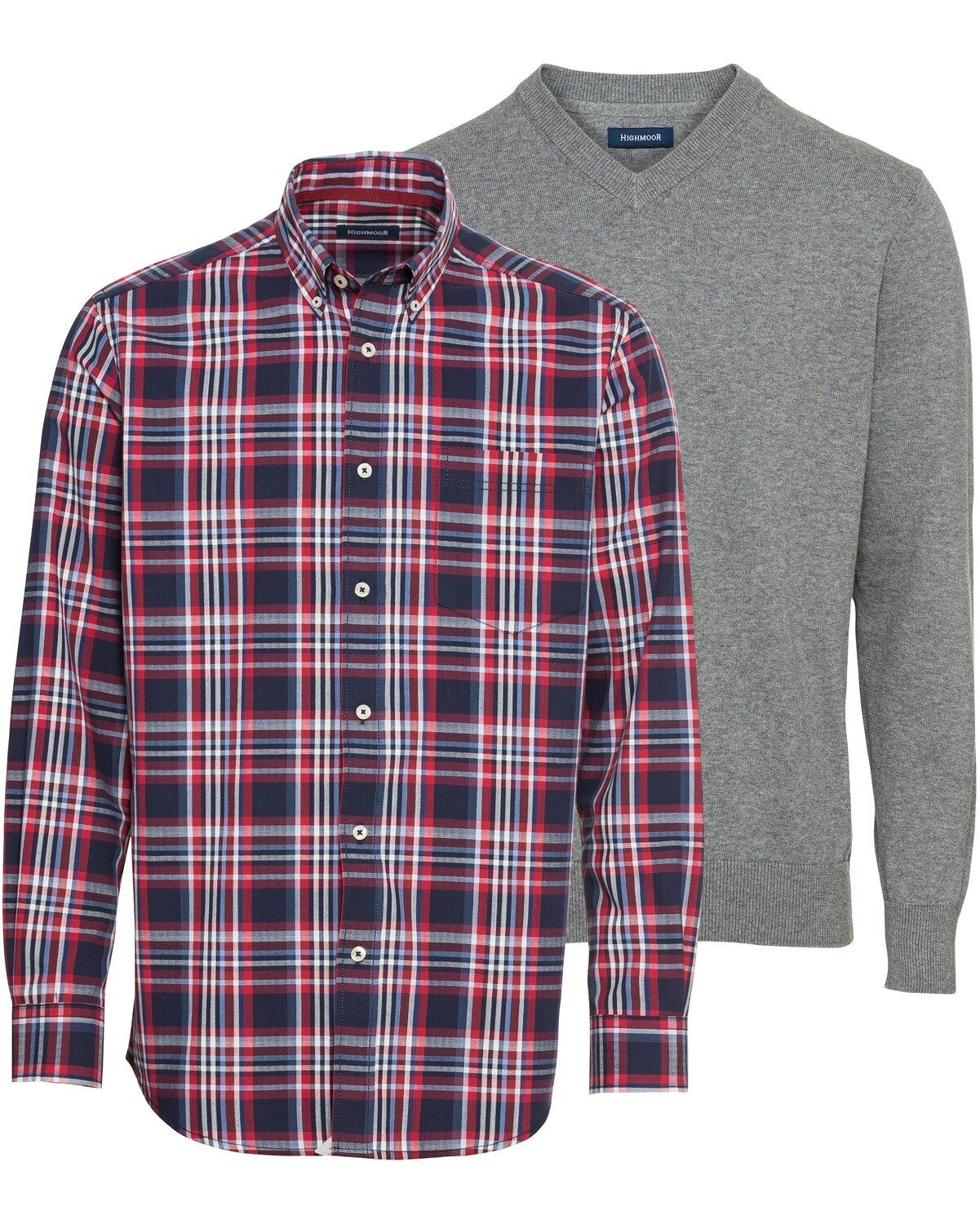 Langarmhemd Set: Pullover & Karohemd