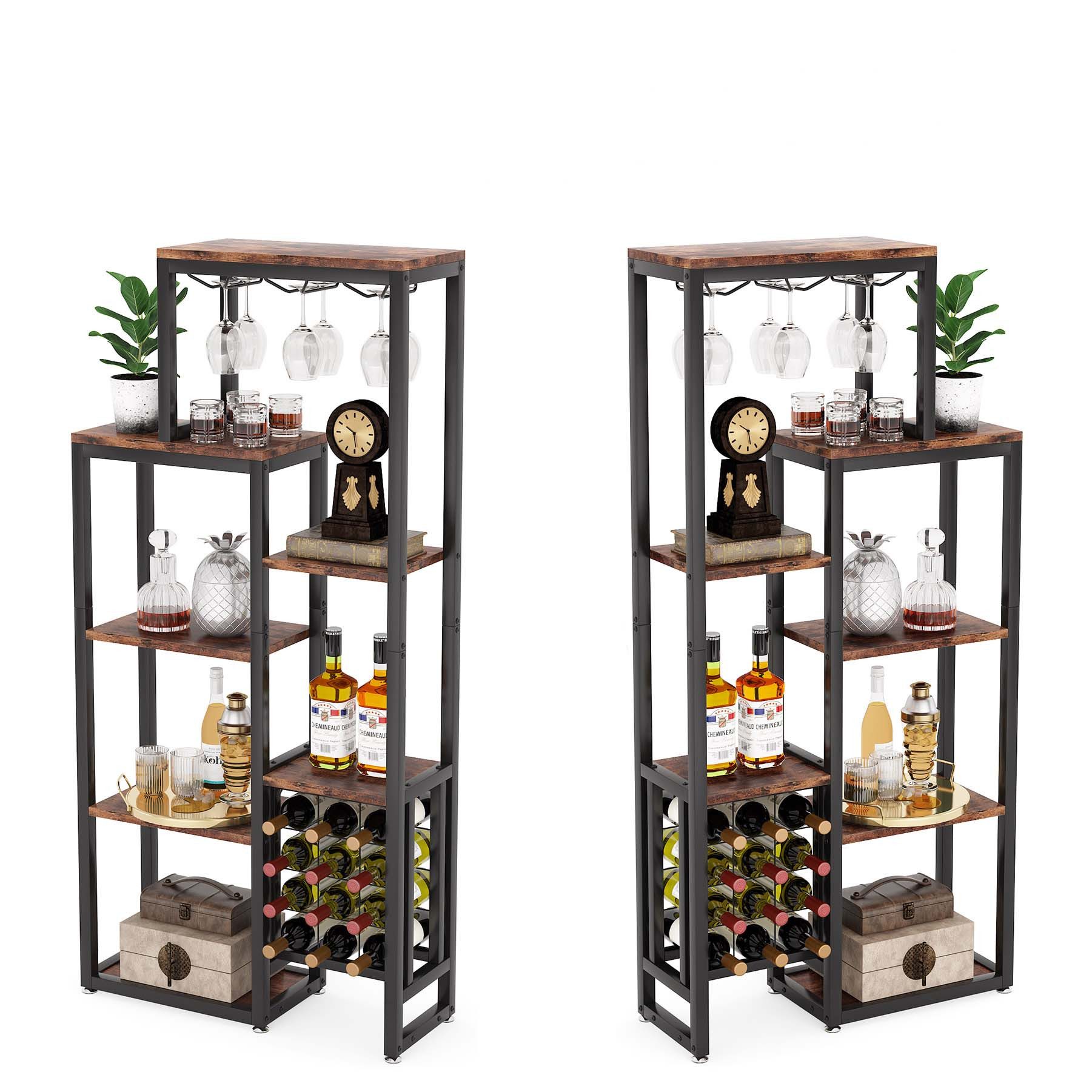 Tribesigns Weinregal 5-stöckiges Weinbäckerregal mit Glashalter und Weinauf günstig online kaufen