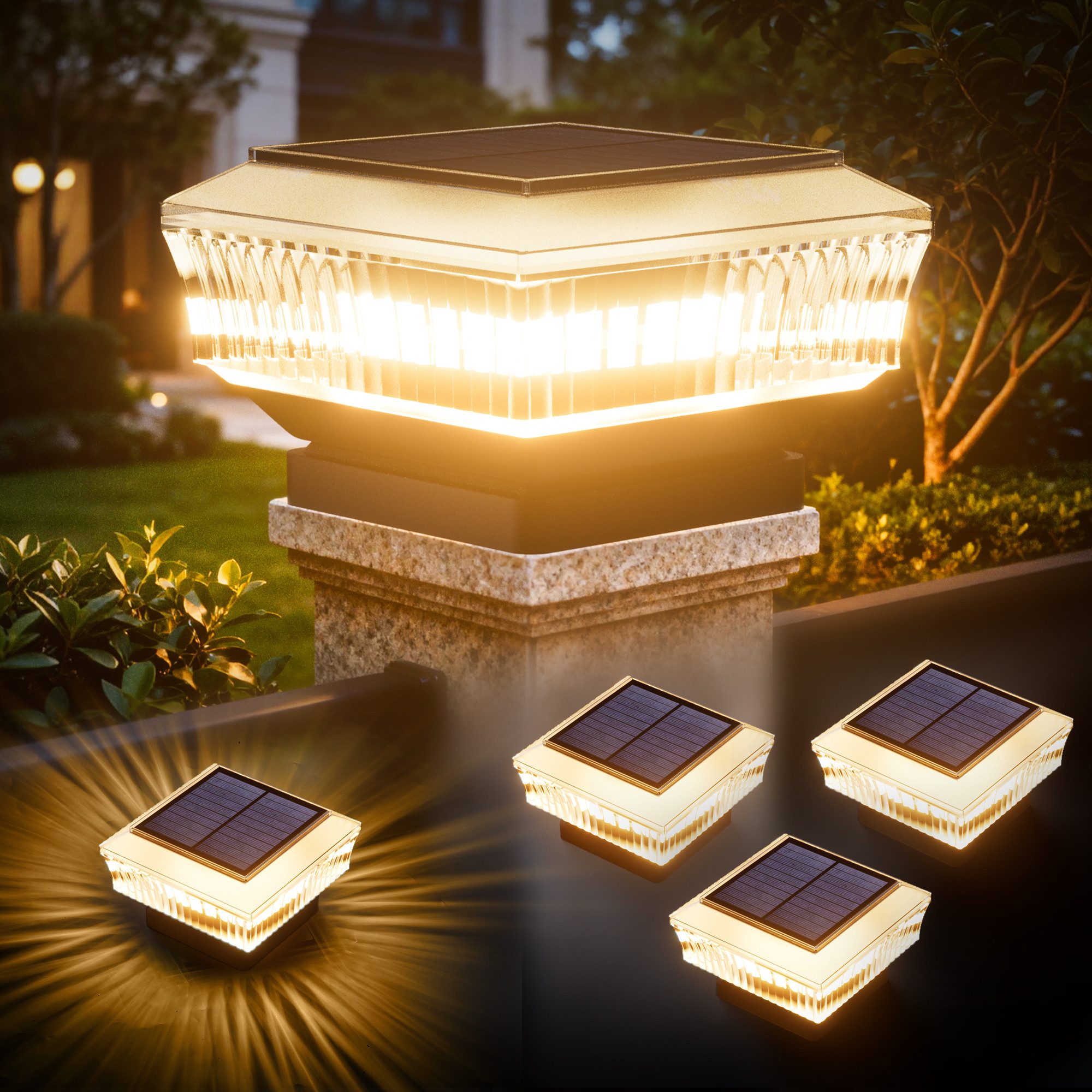 Quntis LED Solarleuchte Pfostenleuchte 3 Modi (Warm/Kalt/Neutralweiß) für Holz- & Vinylpfosten, Warmweiß, Kabellos, ABS+PC, Gartenbeleuchtung für ab 9x9cm Zaunpfosten, Terrasse