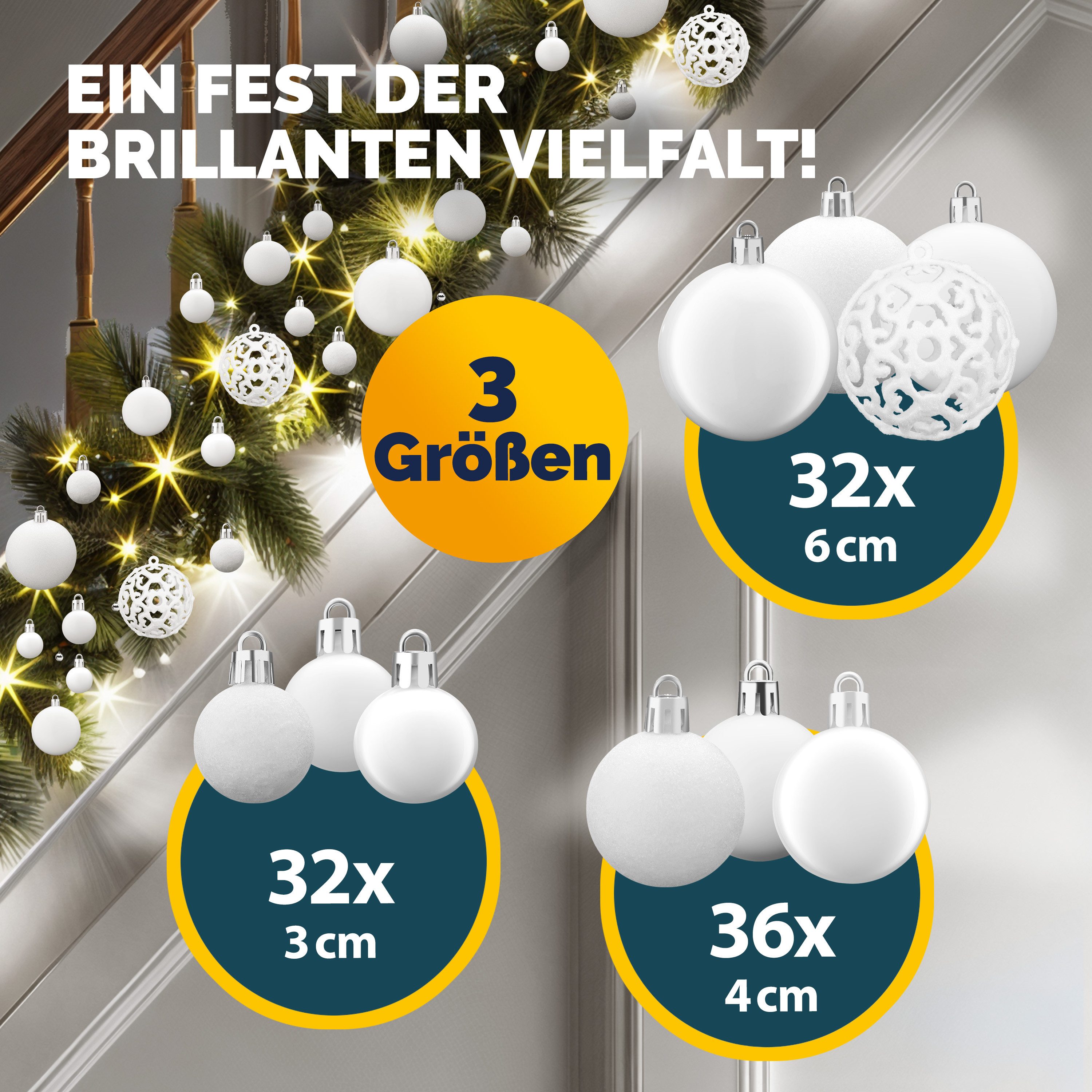 Casaria Weihnachtsbaumkugel (100 St), Weihnachtskugeln 100er Set Weihnachtsdeko matt glänzend glitzer