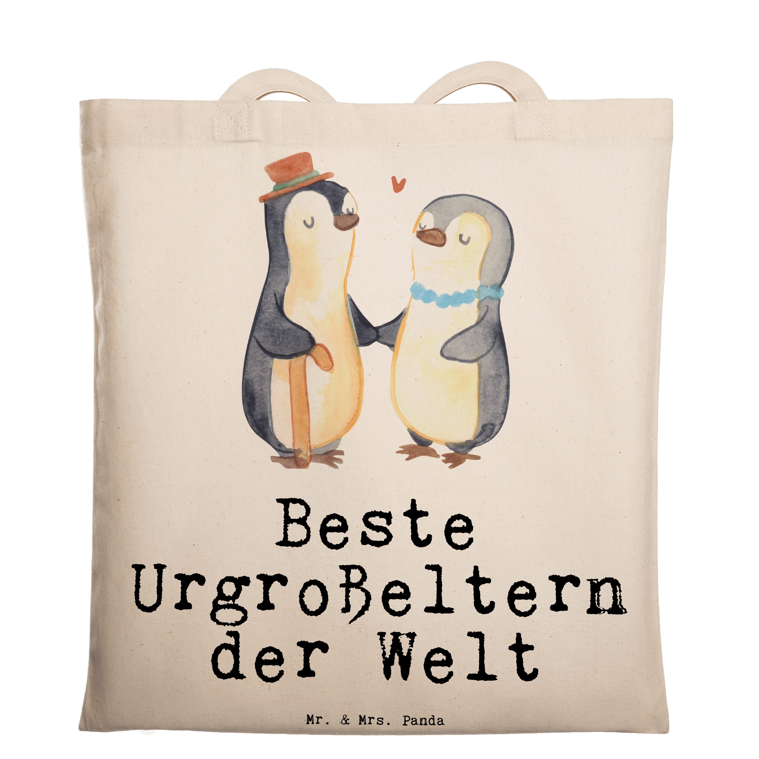Mr. & Mrs. Panda Tragetasche Pinguin Beste Urgroßeltern der Welt - Transparent - Geschenk, Danke, (1-tlg)