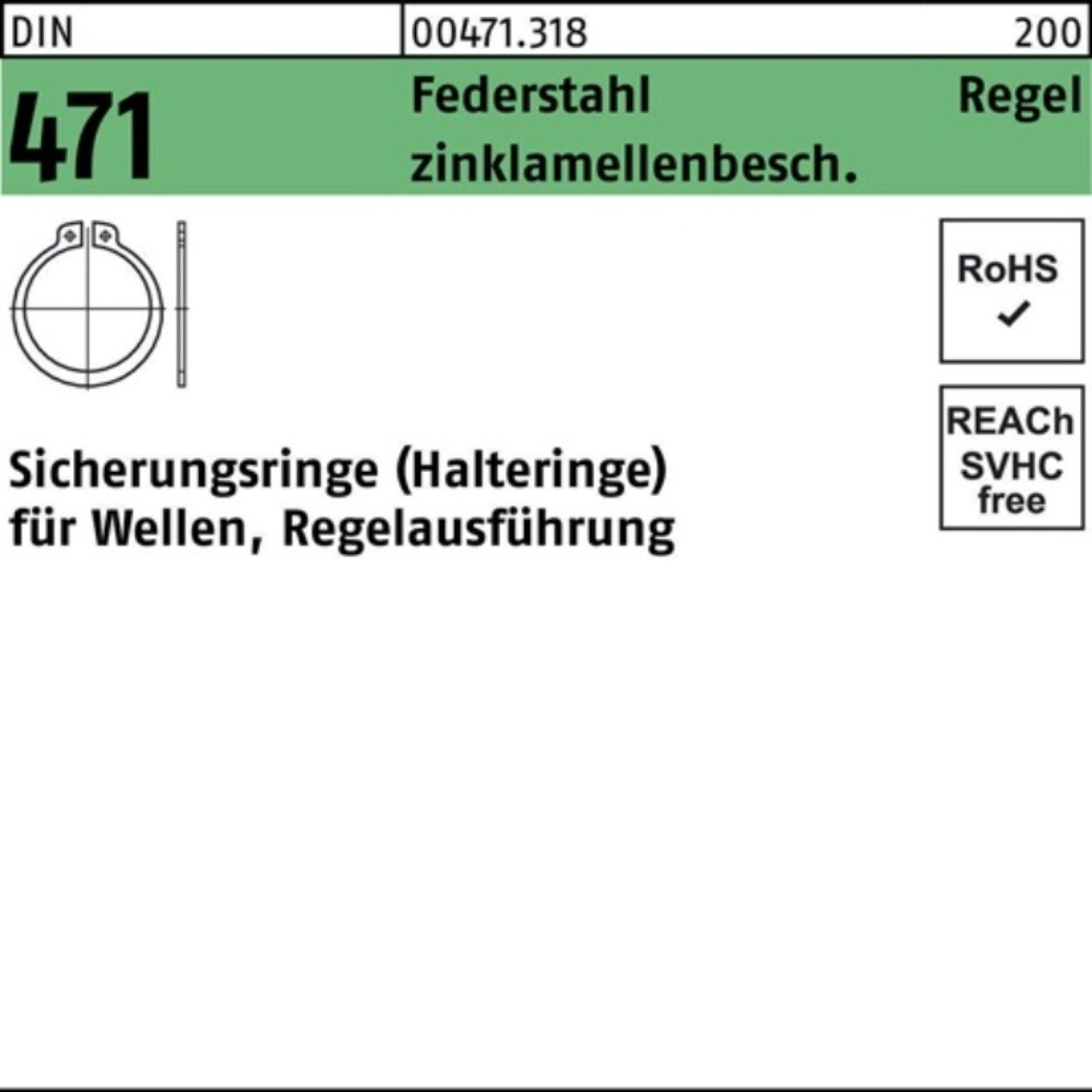 Reyher Sicherungsring 250er Pack Sicherungsring DIN 471 30x 1,5 Federstahl zinklamellenb. Re