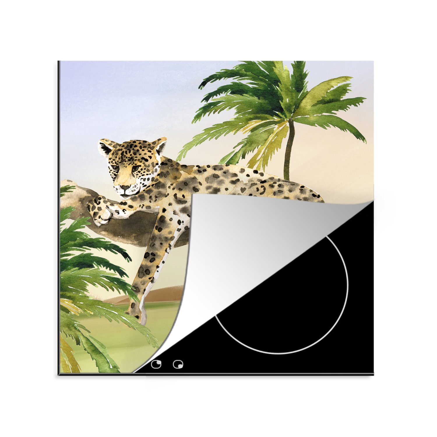 MuchoWow Herdblende-/Abdeckplatte Leopard - Dschungel - Baum, Vinyl, (1 tlg), 78x78 cm, Ceranfeldabdeckung, Arbeitsplatte für küche