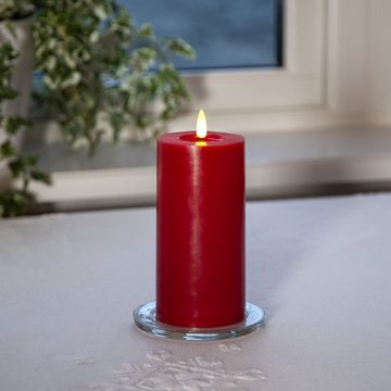 MARELIDA LED-Kerze LINA Echtwachs realistische 3D Flamme Wachsspiegel H: 17,5cm rot (1-tlg)