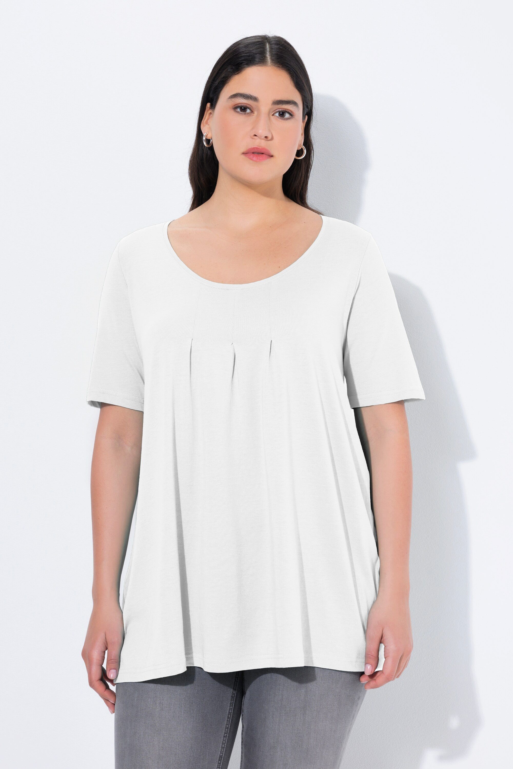 Ulla Popken T-Shirt T-Shirt Zierfalten A-Linie Rundhals Halbarm Modal