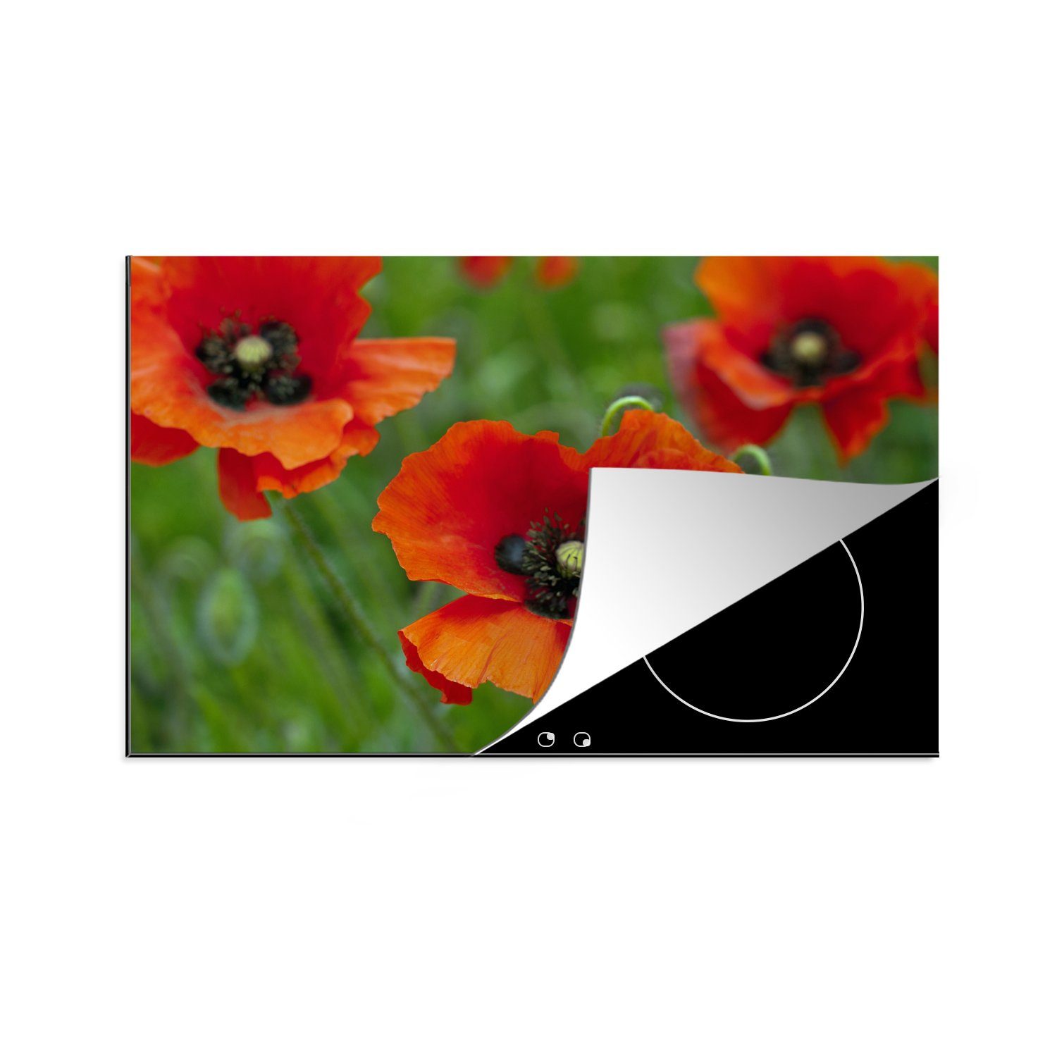 MuchoWow Herdblende-/Abdeckplatte Nahaufnahme von roten Mohnblumen, Vinyl, (1 tlg), 81x52 cm, Induktionskochfeld Schutz für die küche, Ceranfeldabdeckung
