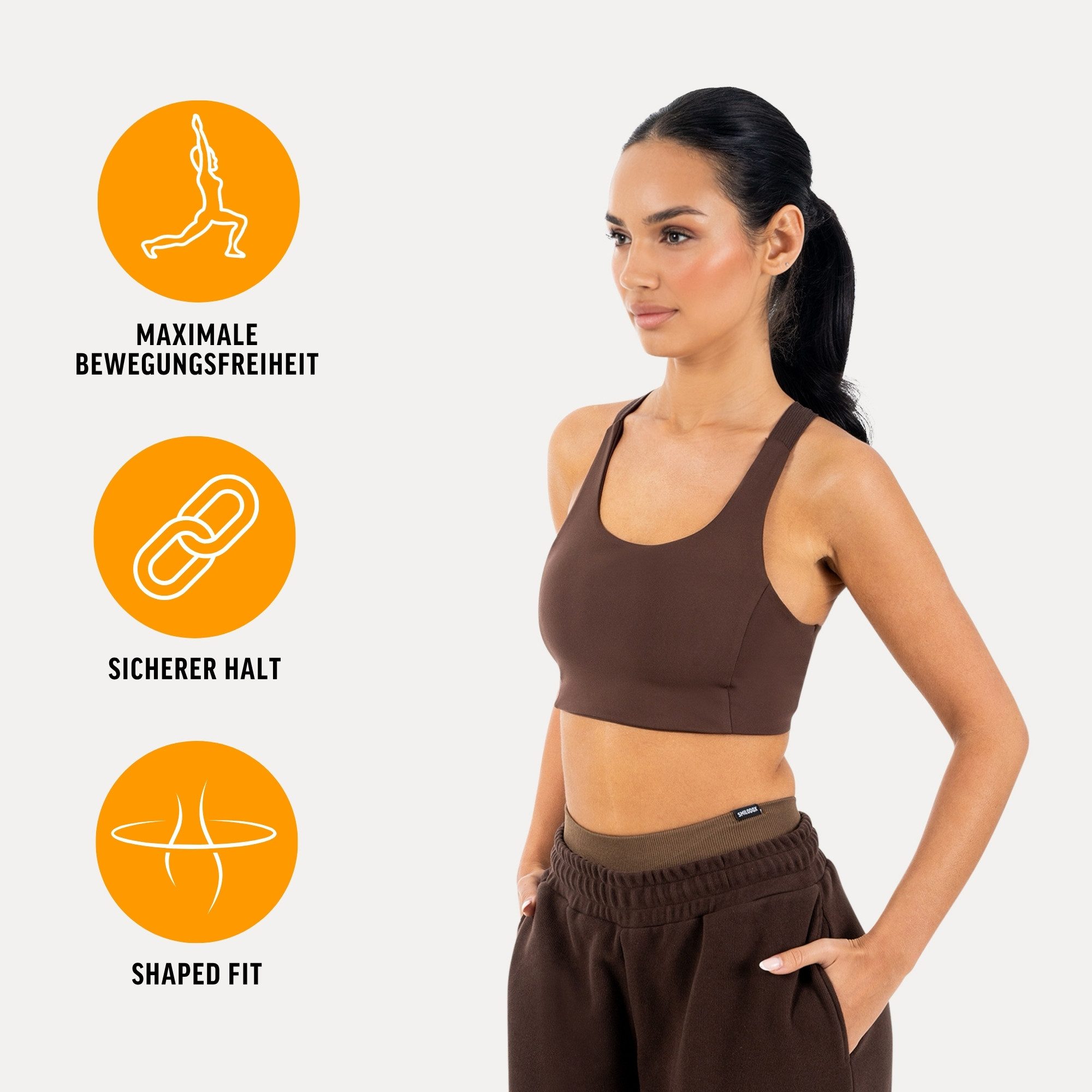 Smilodox Sport-BH Sylva, Top Damen, Bustier, figurbetont mit Cut-Out Rückendetail Shaped Fit, breite Träger, Rundhalsausschnitt, Gym & Training