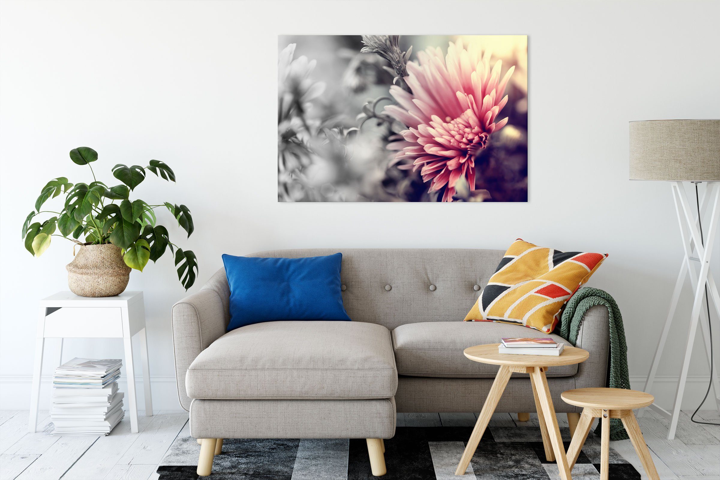 Pixxprint Leinwandbild Romantische Zackenaufhänger inkl. St), Blumen, Leinwandbild Blumen bespannt, Romantische (1 fertig