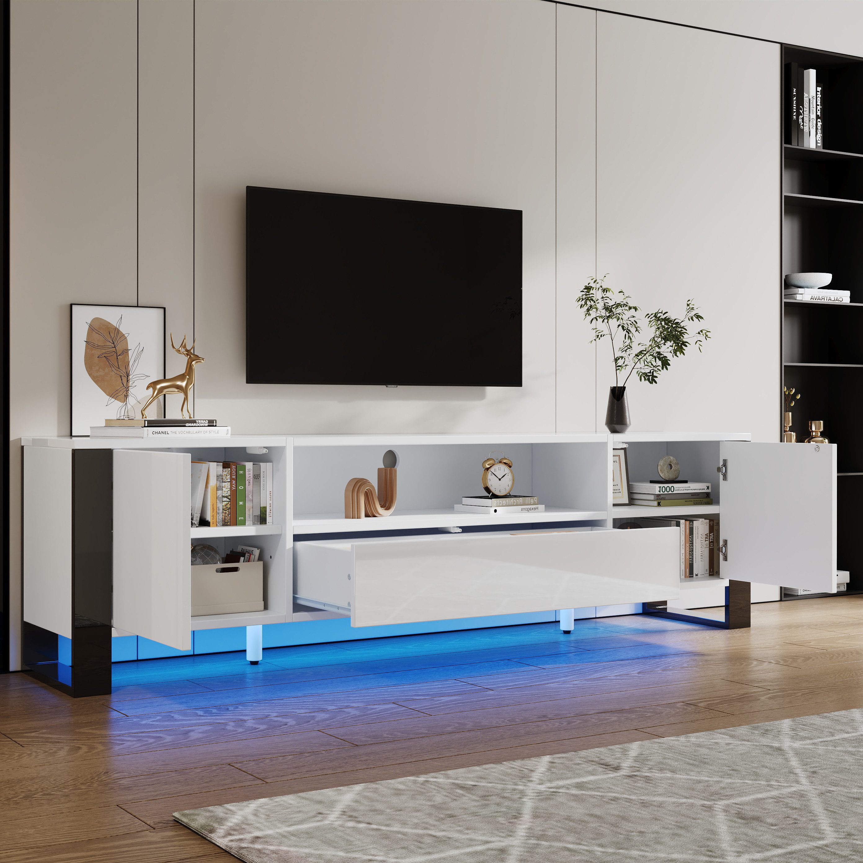 Merax Lowboard Hochglanz-TV-Schrank mit LED (1 St), Fernsehschrank TV-Lowbo günstig online kaufen
